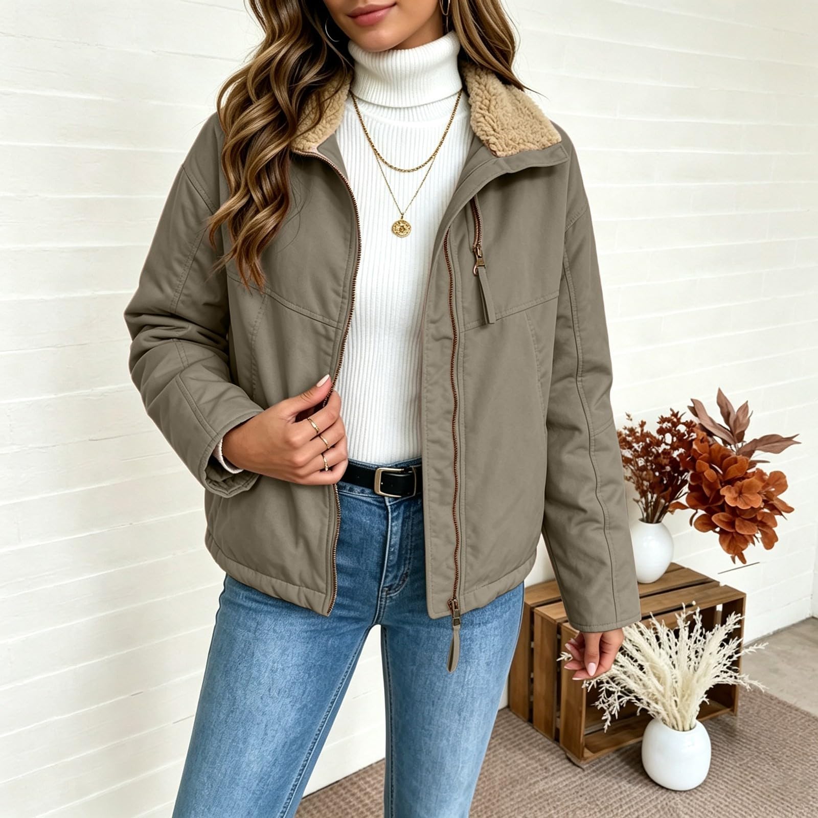 Generisch Daunenjacke Damen - Kurz Wintermantel Winter Warm Gefüttert Steppjacke Elegant Grosse Grössen Winterjacke Winddicht Parka Jacke