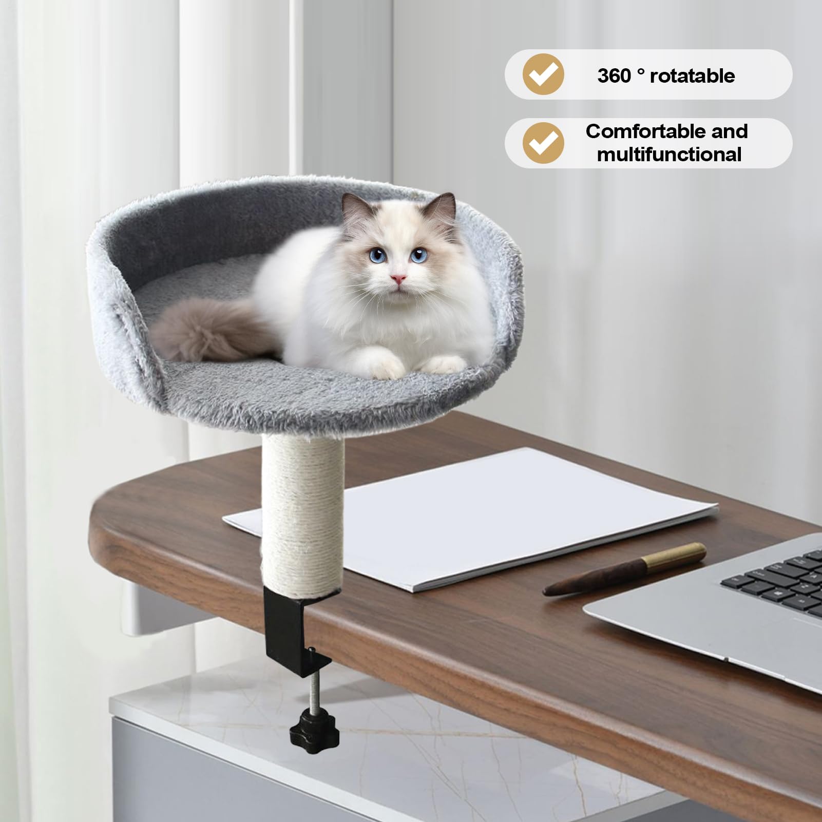 Cama para Gatos Montada En Escritorio Extraíble - Cama para Gatos Que Se Sujeta Al Escritorio - Colchón Suave Cómodo para Interior Dormitorio Sala Apartamento Hogar Mascotas Felinos