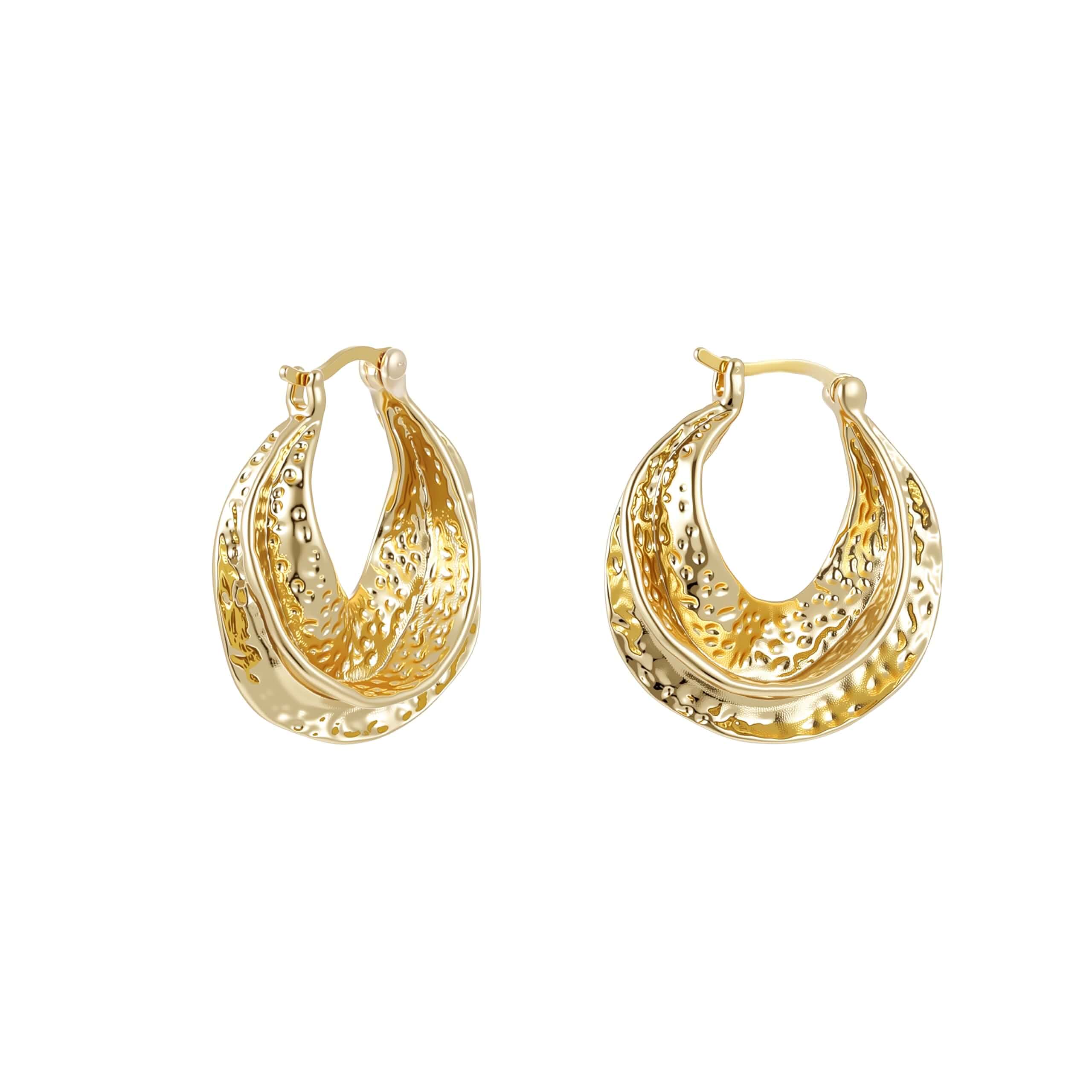 14K Gold Plated & Palladium Filigree Hammered Hoop Earrings for Women, Small Chunky Huggie Earring for Daily Wear, Work, Party, Wedding, Trendy Statement Jewelry Gift