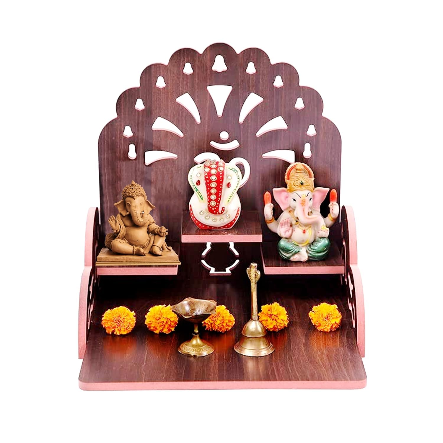 KRISHANA EXPORT STORE Small Wooden Temple for Home & Office, Light Weight Puja Mandir, Perfect for Smaller Spaces, Size- 28x28x26 CM