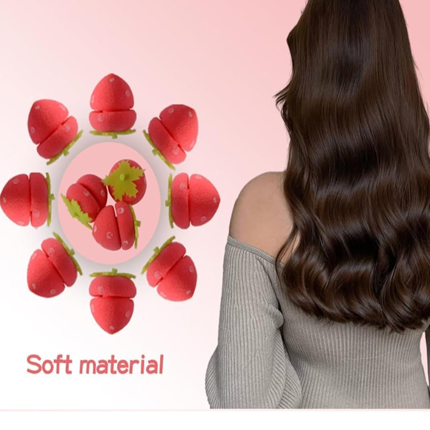 Strawberry Hair Rollers, Strawberry Rollers for Hair, strawberry Heatless Curlers, Overnight Curlers for Medium Hair, Sponge hair curlers(18, pcs)
