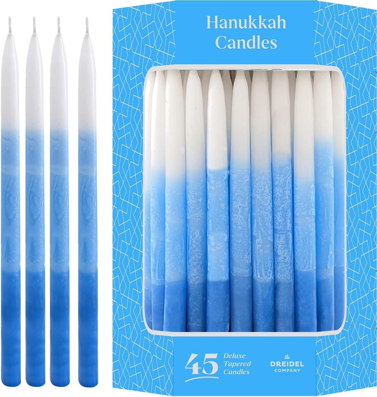 The Dreidel Company Dripless Deluxe Tapered Pastel, Blue and White Decorations, Hanukkah Menorah Candles for All 8 Nights of Chanukah (Single)