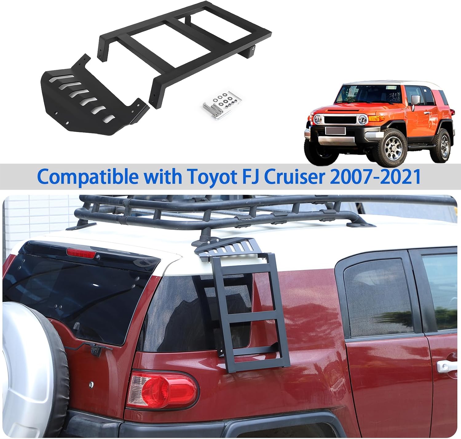 Rear Window Side Ladder Compatible with Toyot@ FJ Cruiser 2007-2021, Car Aluminum Roof Rack Ladder, Back Side Window Ladder Mount Bracket Accessories (Right Side)