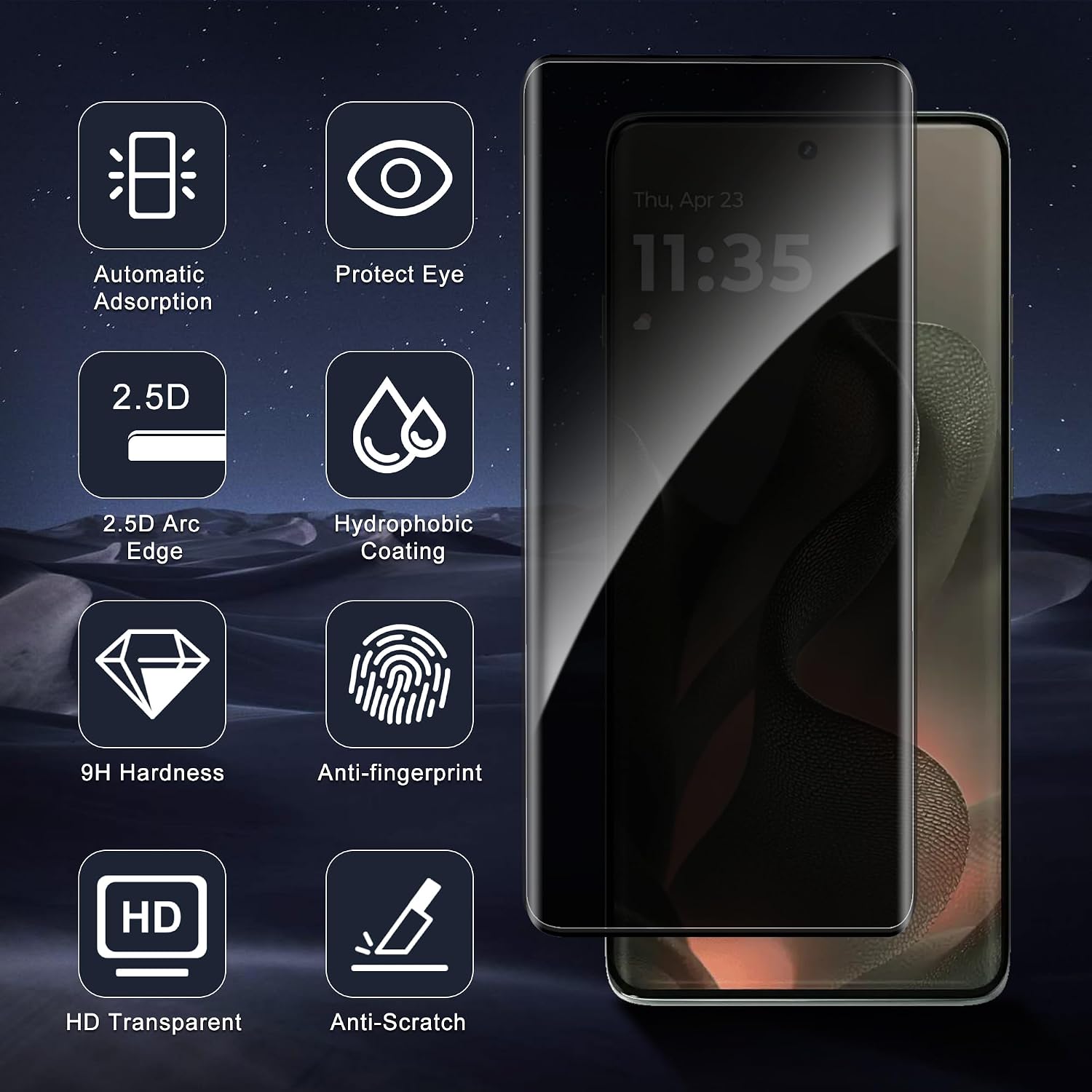 3 Pack for Motorola Edge 2025 Privacy Screen Protector, Anti Spy, 9H Hardness, Anti-Scratch, Tempered Glass Privacy Screen Protector for Motorola Edge 2025