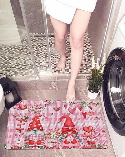 Miniatura 6 de Tapete de baño de gnomos rosados, antideslizante, de secado rápido y absorbente, de tierra de diatomeas, para cocina, sala de estar, lavable, para
