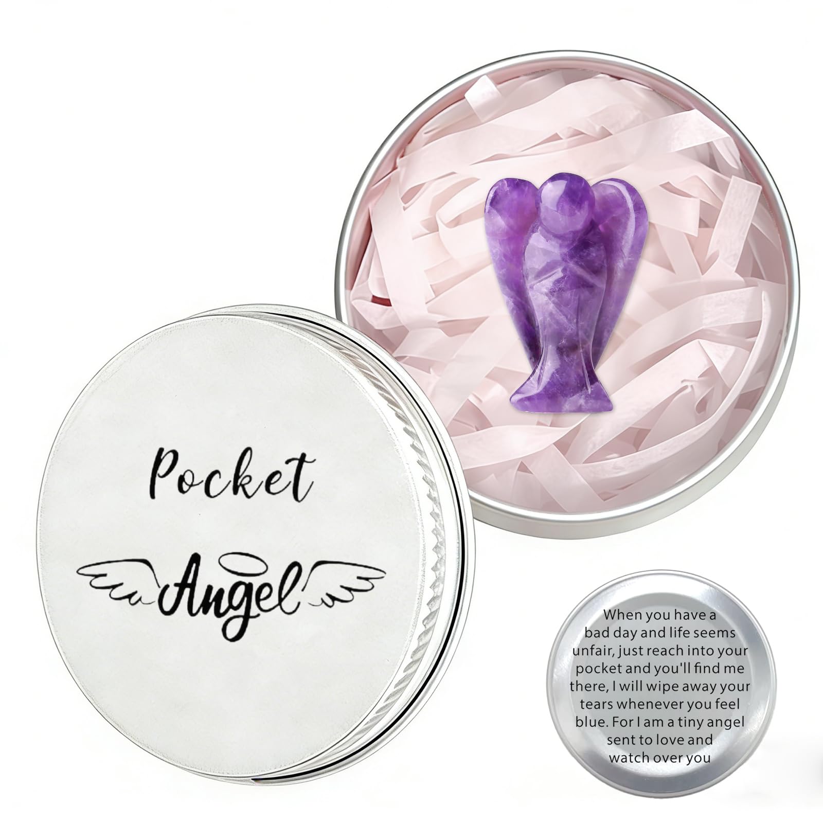 Phiomuue Women's Amethyst Crystal Angel In Tin, Spiritual Gifts For Healing Crystal Gifts, Guardian Angel Gifts, Inspirational Gift In A Tin, Crystal Gifts For Angel Gift For Amethyst Gifts