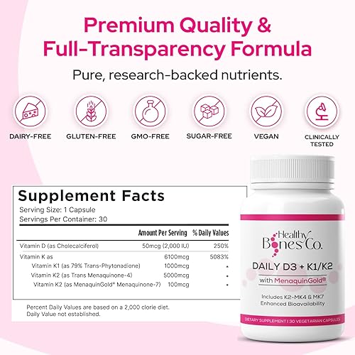 Miniatura 2 de Premium D3 K2  Vitamina D3 K2 de espectro completo, 2000 UI D3 + MK7 + MK4 + K1, suplementos diarios D3 K2 y K1  Vitamina D apoya la absorción de