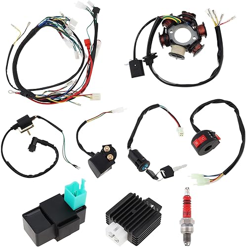 Windance 9PCS Complete 6-Coil 5-Wire CDI Electrics Kit with Solenoid Relay & Wiring Harness for 4-Stroke 50cc-125cc ATV, Quad, Dirt Bike & Motorcycle Ignition System