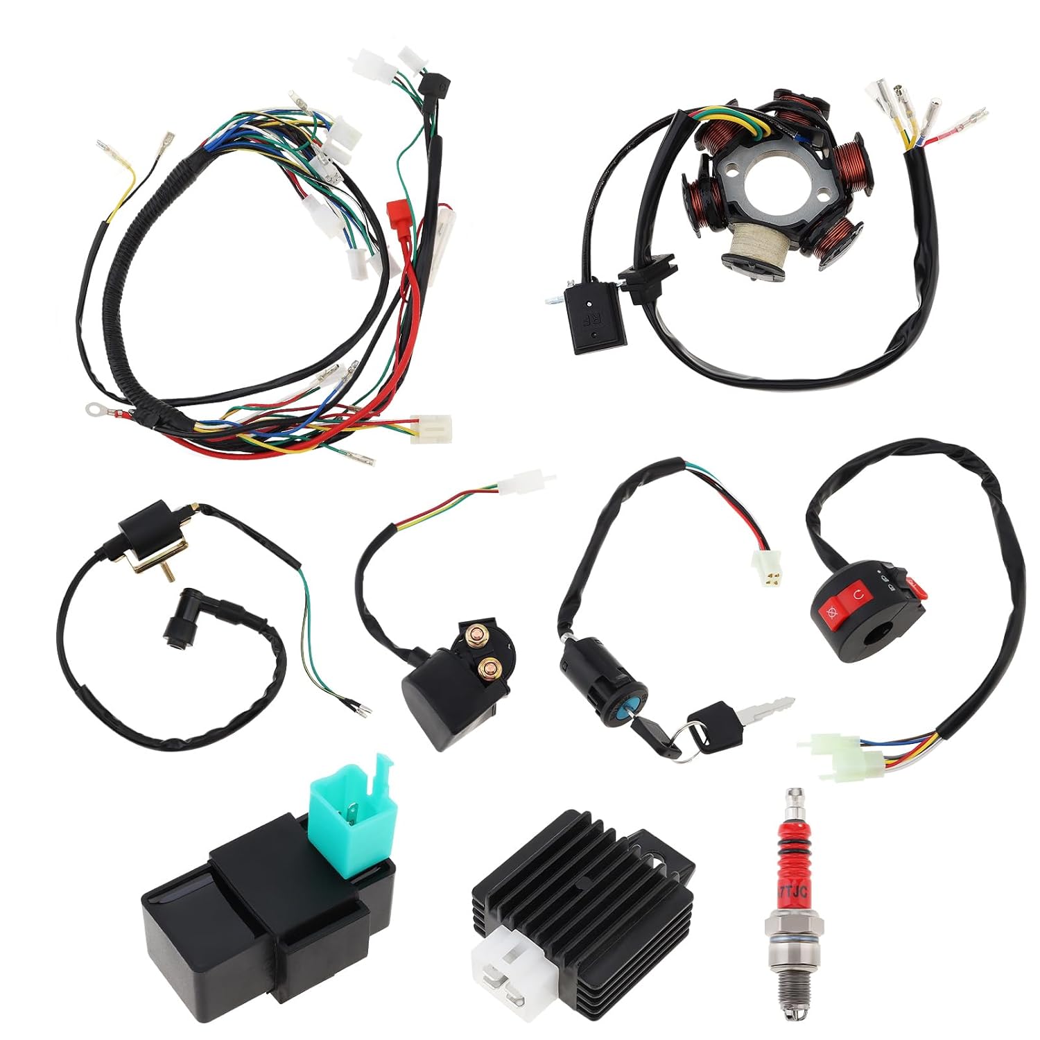 Windance 9PCS Complete 6-Coil 5-Wire CDI Electrics Kit with Solenoid Relay & Wiring Harness for 4-Stroke 50cc-125cc ATV, Quad, Dirt Bike & Motorcycle Ignition System