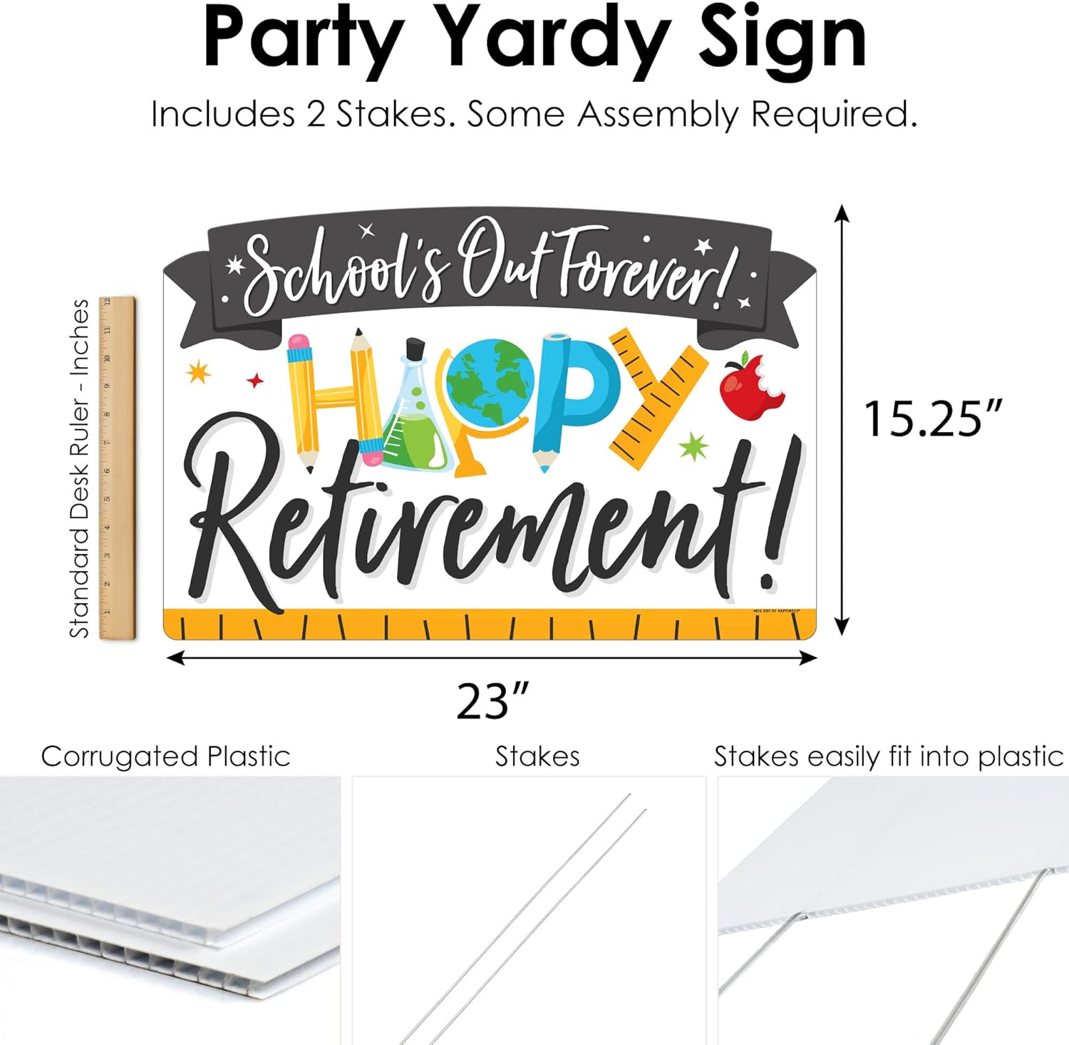 Big Dot of Happiness Teacher Retirement - Happy Retirement Party Yard Sign Lawn Decorations - Schools Out Forever Party Yardy Sign