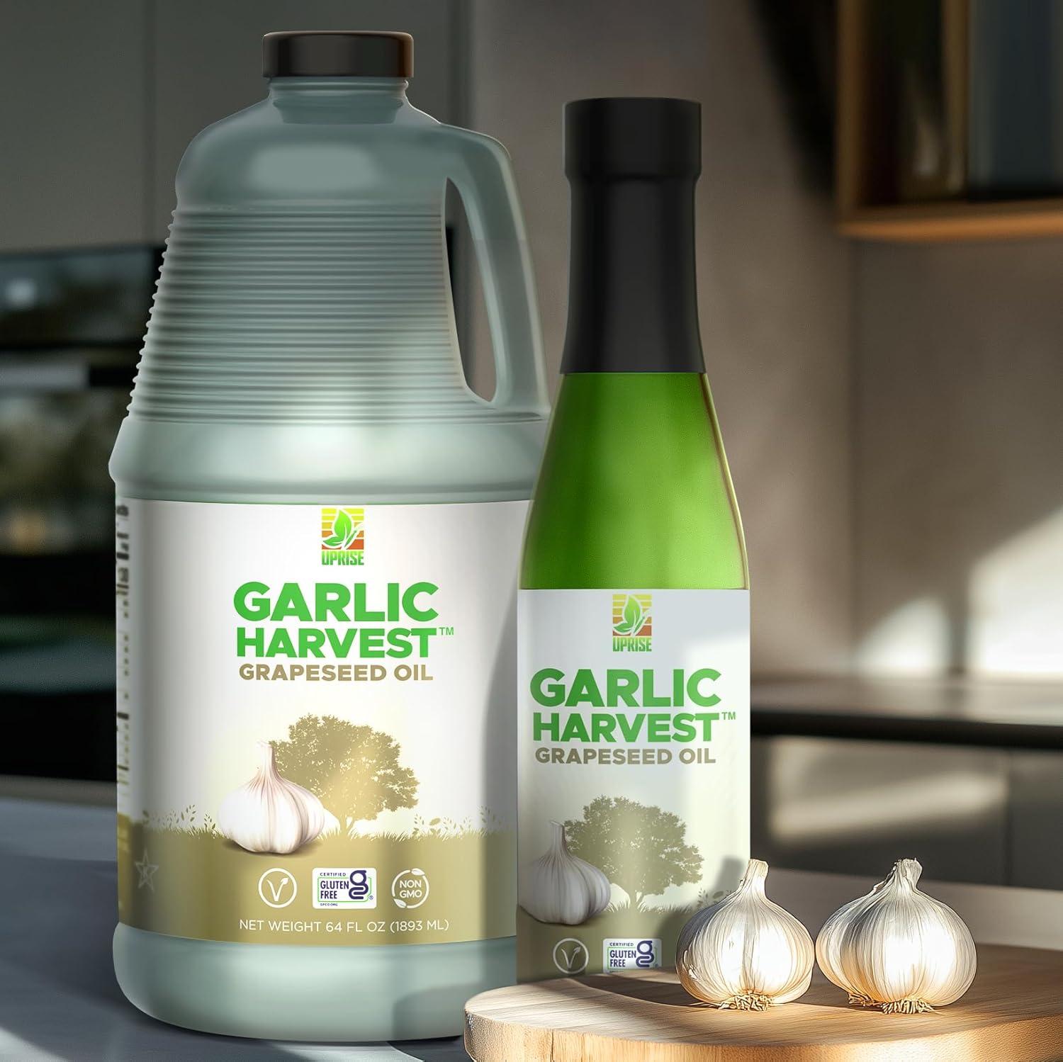 Garlic Harvest Grapeseed Oil – 64 oz Bulk Bottle | Garlic Flavored Healthy Cooking Oil for Roasting, Vegetables, and Pasta | High Smoke Point | Non-GMO, Plant-Based, Gluten-Free, Organichy EVO Alternative)