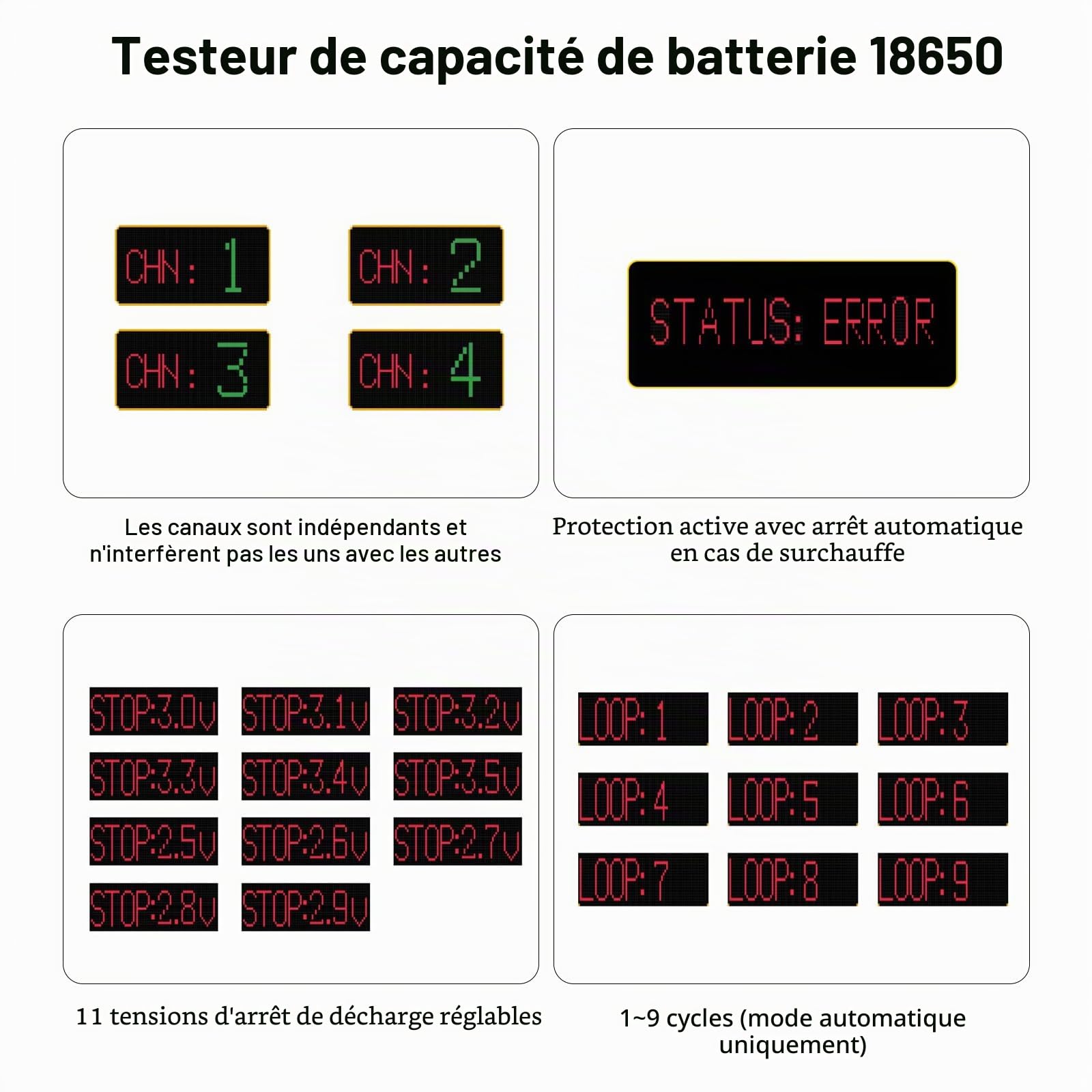 Testeur de capacité de batterie AYWHP Capacité et résistance de batterie 18650 avec écran LCD type C