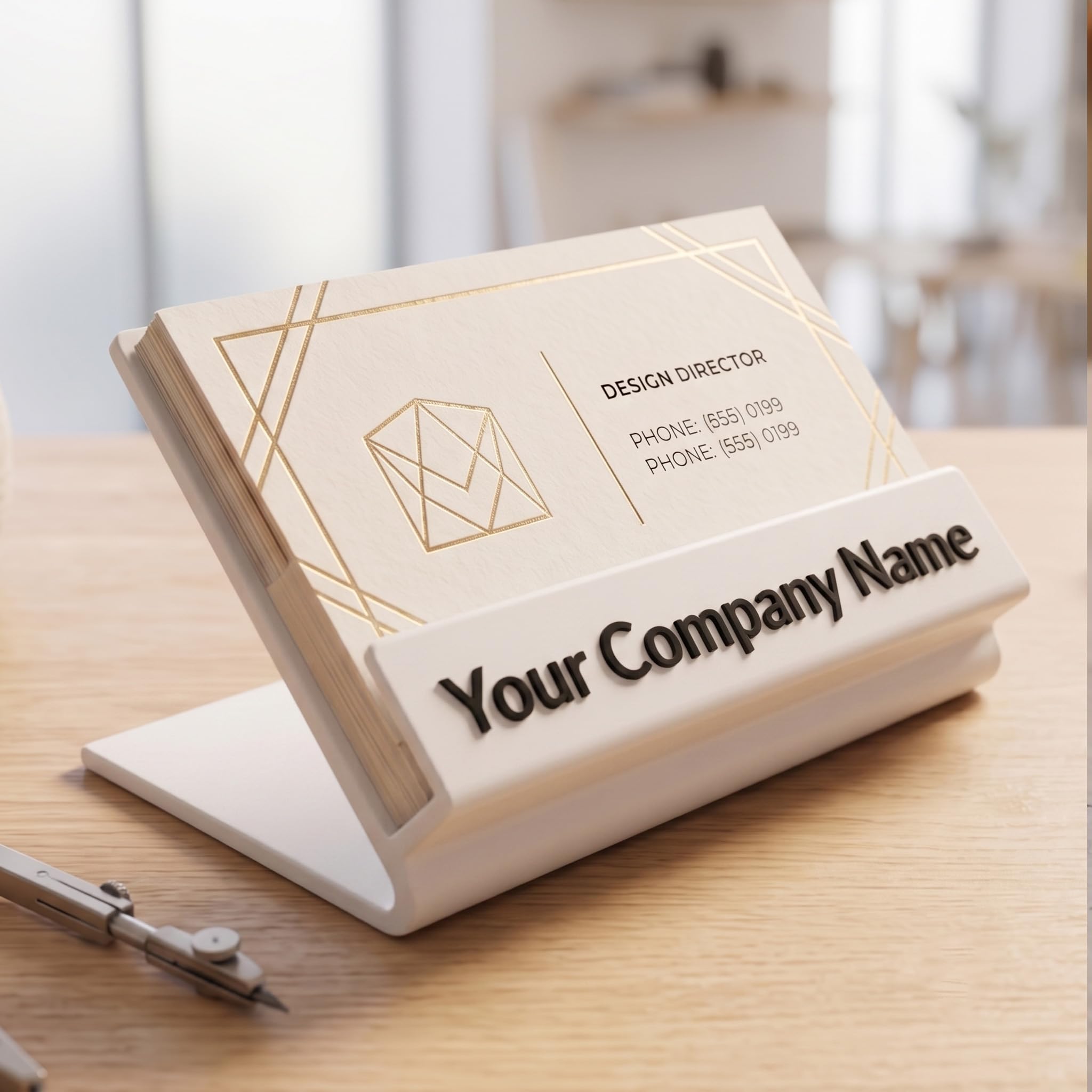 Personalized Business Card Holder with Custom Name Plate | Custom Desk Nameplate & Visiting Card Stand | Office Desk Name Plate | Professional Desk Accessory (Daisy White)-image-26