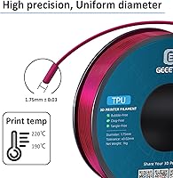 Vista 2 de Geeetech Filamento TPU de 1.75mm, Shore 95A – Filamento flexible para impresora 3D con alta elasticidad, carrete de 1KG (2.2lbs), precisión