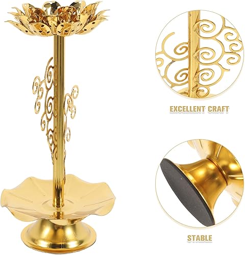 Miniatura 6 de 2 portavelas de loto de aleación dorada, soporte de lámpara de mantequilla budista para meditación, altar del hogar y decoración del templo, diseño