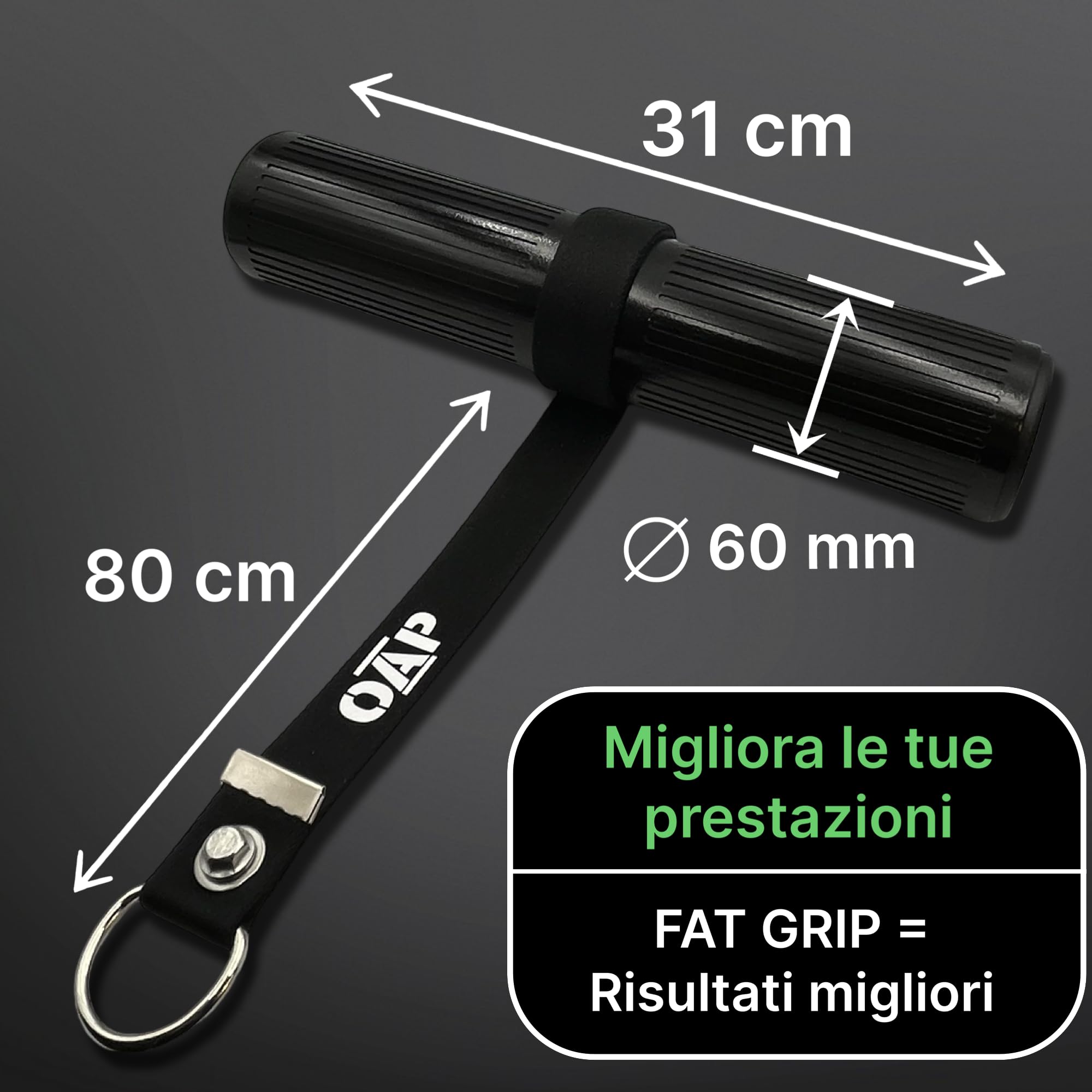 OAP Premium ⌀60 mm Fat Grip Wrist Roller – Rullo presa spessa per forza avambraccio, mano, 100% Made in Germany, compatibile con pin carico e pesi liberi – Ideale per palestra, home gym, allenamento