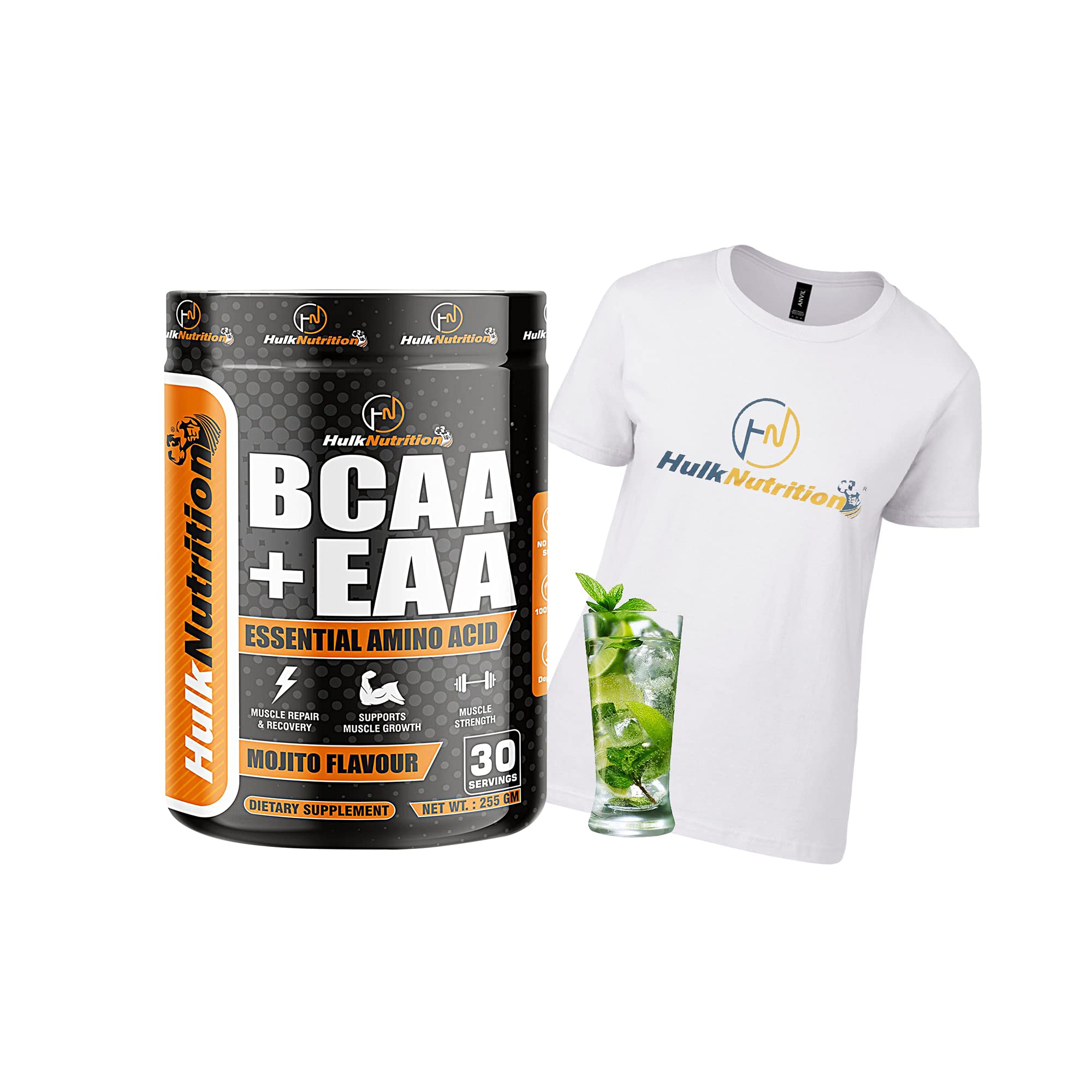 SUPPLEMENT LEUCINE, VALINE, TAURINE POWDER [30, Mojito, 255g] Free T-Shirt
