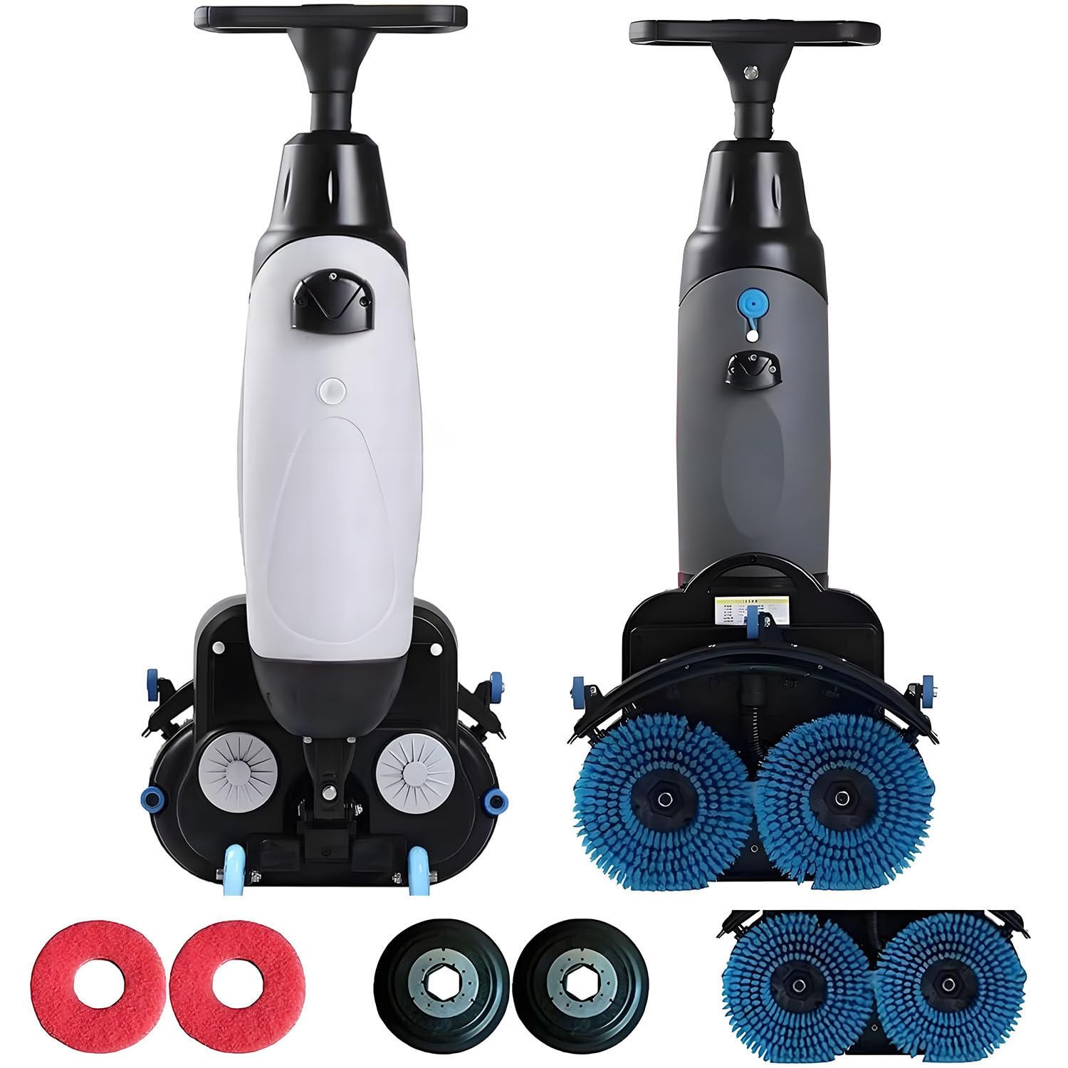 JozyJul 17" Walk-behind Commercial Floor Scrubber Buffer Polisher Machine, Dual Brushes, Dual Pads and Drivers, 13000 sqft/h, Cordless Rechargeable Lithium Battery, Lightweight White
