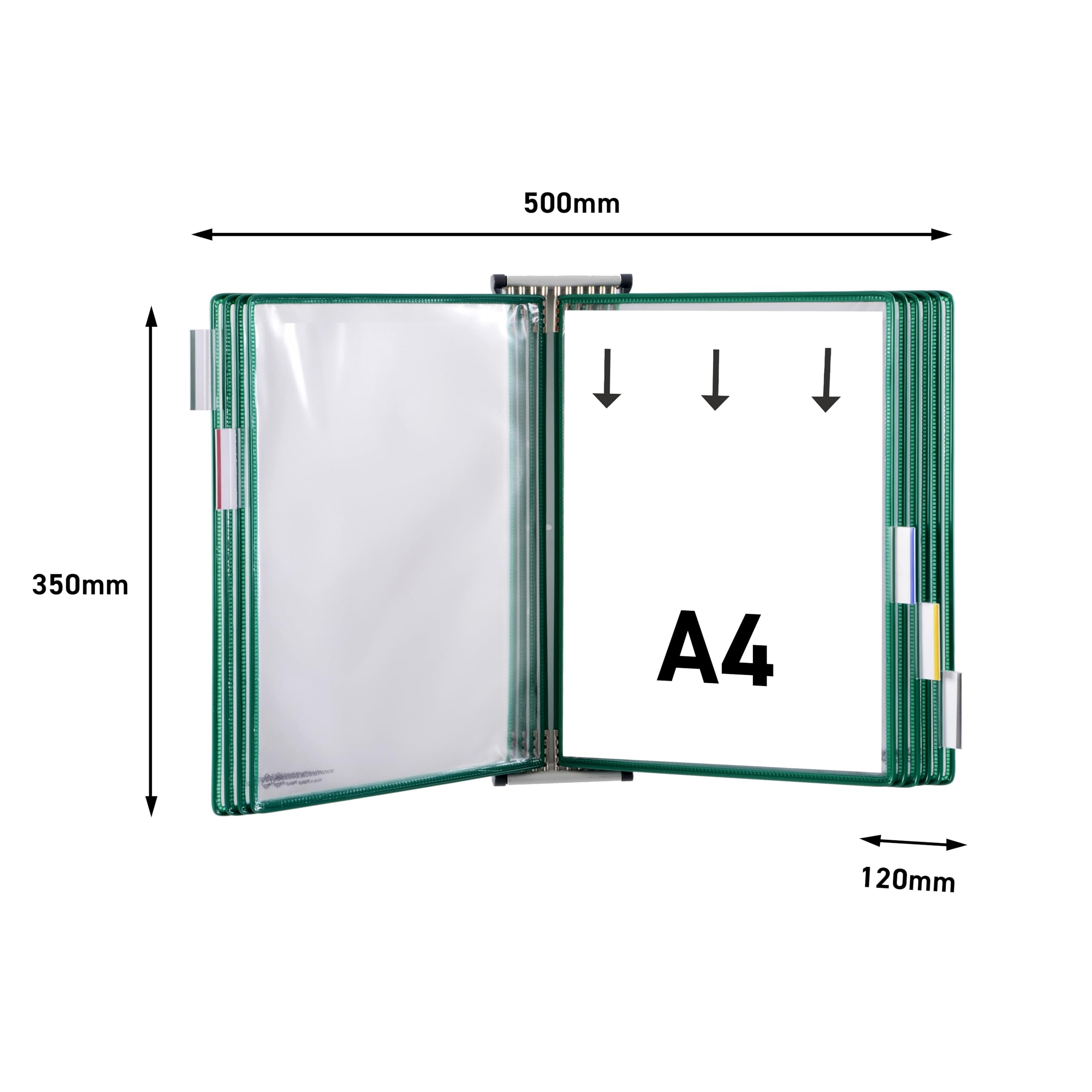 Djois, 414605 - Portret A4 Magnetyczny system prezentacji ściennych - 10 obrotowych kieszeni z PVC antyrefleksyjne - profesjonalny wyświetlacz, przemysł, magazyny, sklepy, biura - zielony