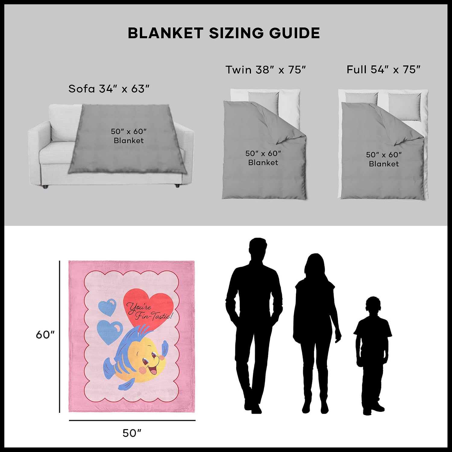 Disney Fintastic Flounder Throw Blanket, Silk Touch Sherpa, Soft Cozy Fleece for Girls & Disney Fans, 50x60 Inches