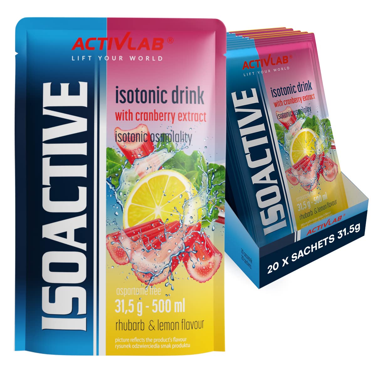 Activlab Izotoniczny napój w proszku - Elektrolity - Witaminy z grupy B - 500 ml Napój sportowy - 20 x 31,5 g Rabarbar-Cytryna izoaktywny