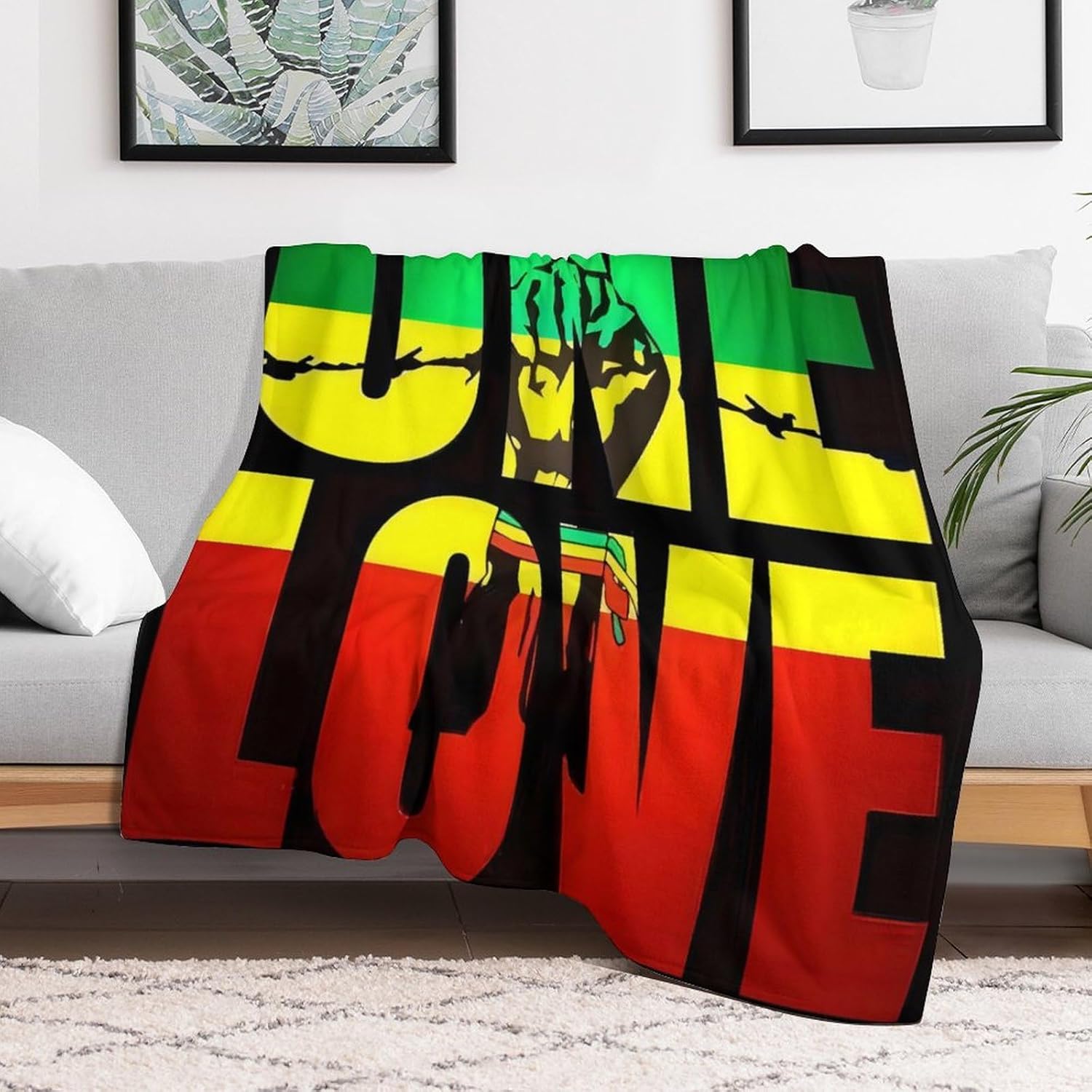 Rasta Jamaican Reggae One Love Blanket Soft and Warm Throw Digitally Printed Super Soft Micro Plush Blanket for Sofa Bed Living Room 50""*60""£¨130 * 150cm£©.