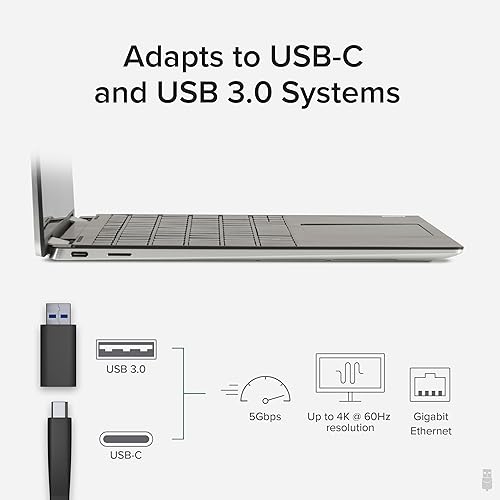 Vista 5 de Plugable Adaptador Dual Monitor 4K DisplayPort y HDMI para USB 3.0 y USB-C, Compatible con Windows y ChromeOS