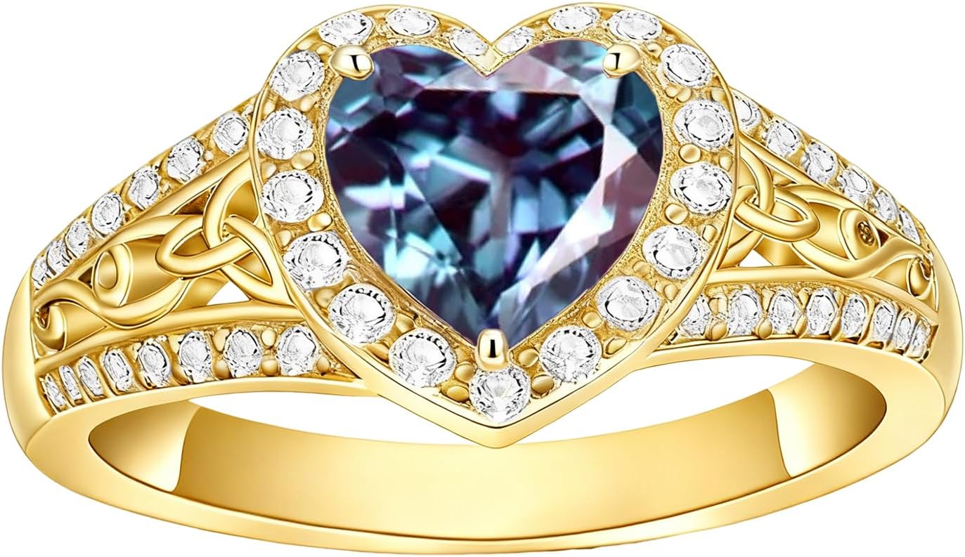 2CT Heart Cut Gemstone Halo Vintage Rings for Women Celtic Engagement Wedding Anniversary Ring Jewelry Gifts for Her Size 4-15