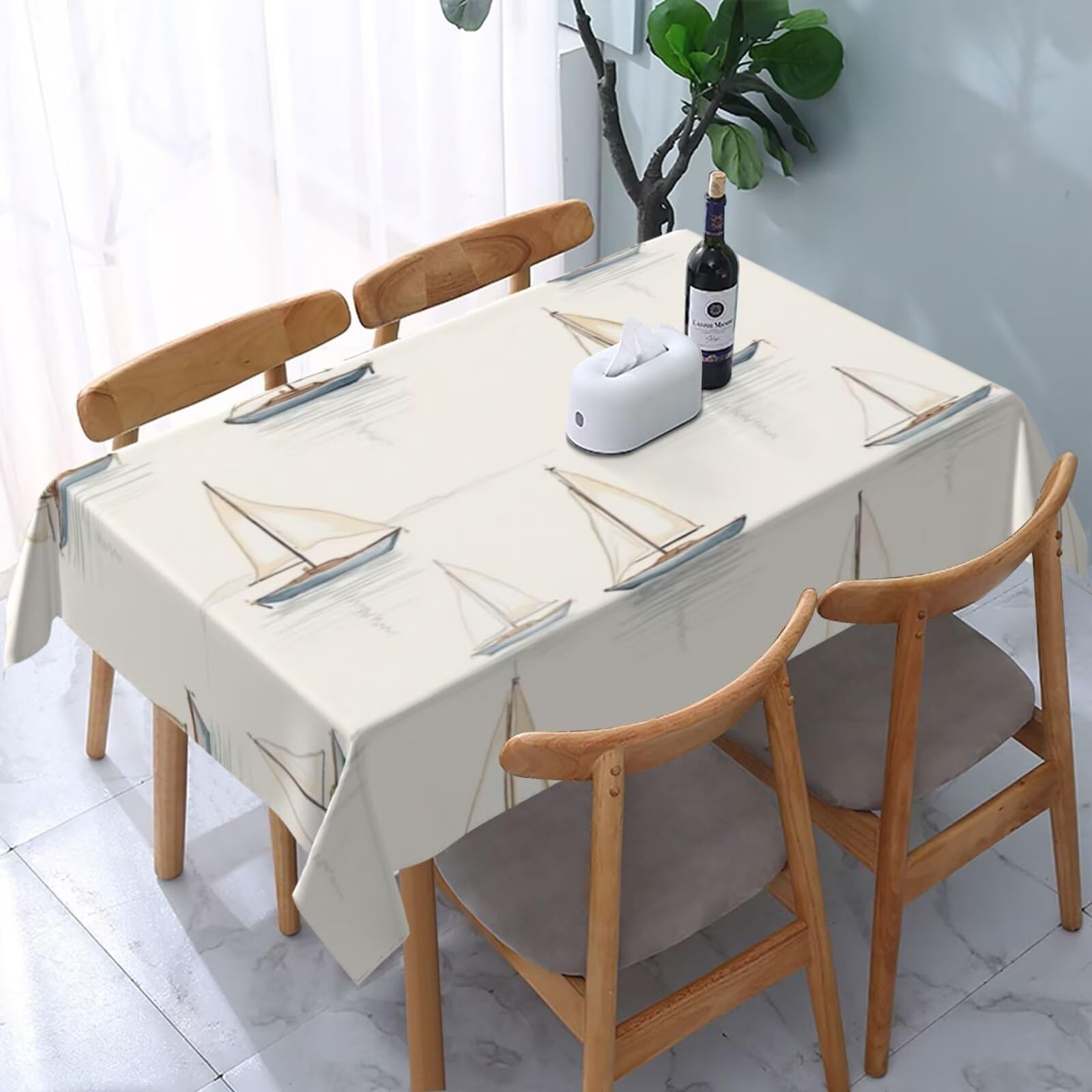 FJQWKLF Sailboat Rectangle Tablecloth Coastal Nautical Sailing Table Cloth Sailing Race Rectangular Tablecloth Decorative Table Cover for Dining Kitchen Party Picnic 54 x 72 Inch