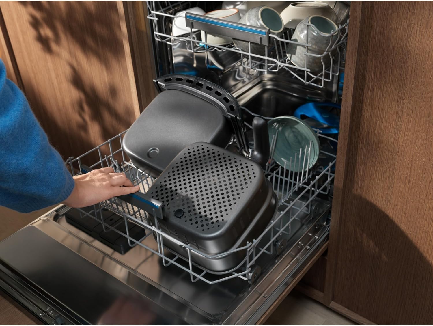 Air fryer basket and pan in a dishwasher