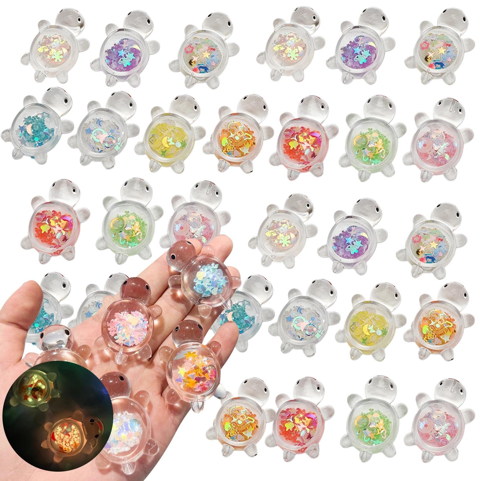 OKMIJN 30PCS Luminous Mini Resin Turtles with Glitter Glow Effect