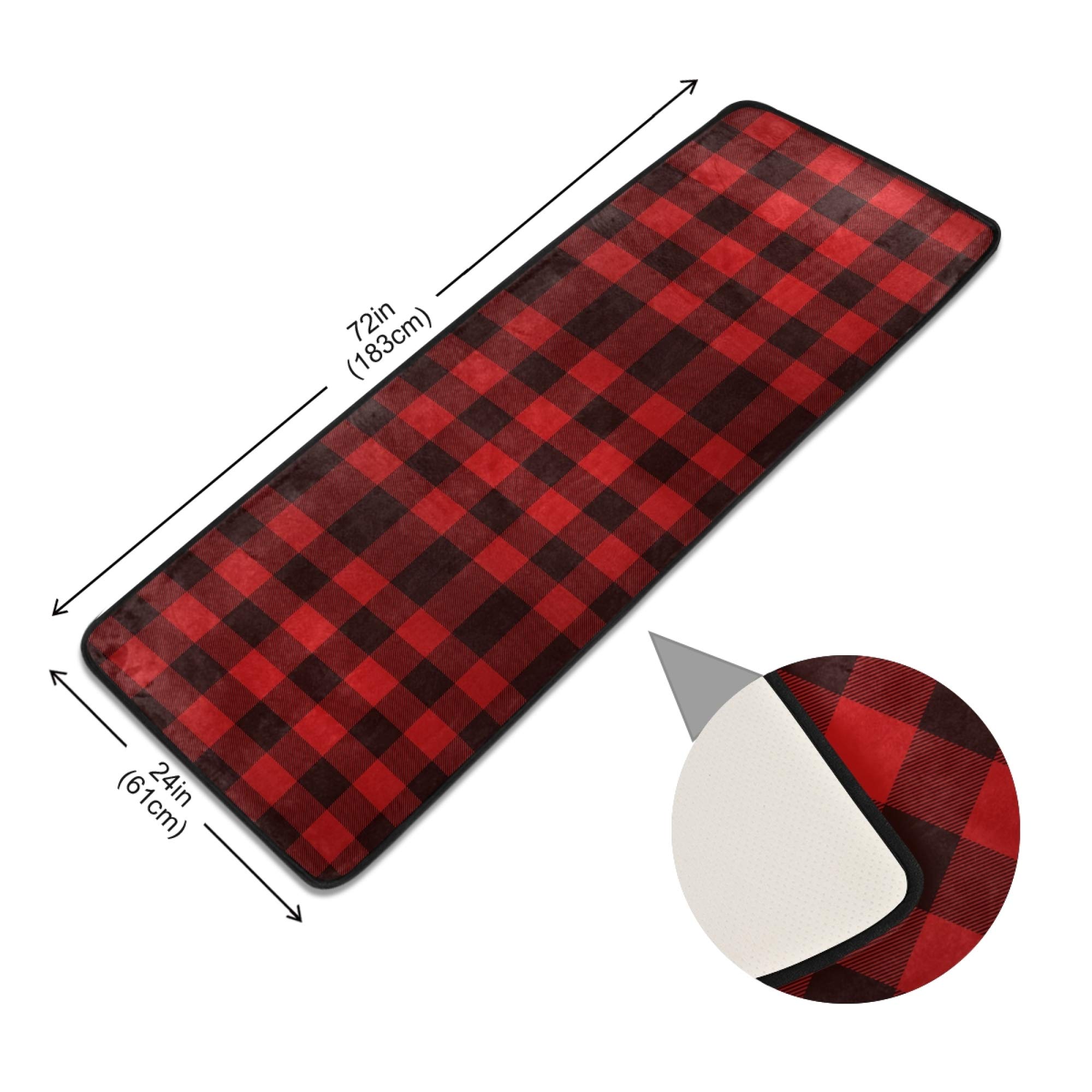 OREZI Red Black Buffalo Plaid Runner Rug Non Slip Hallway Entry Carpet for Home Dining Living Room Bedroom 72
