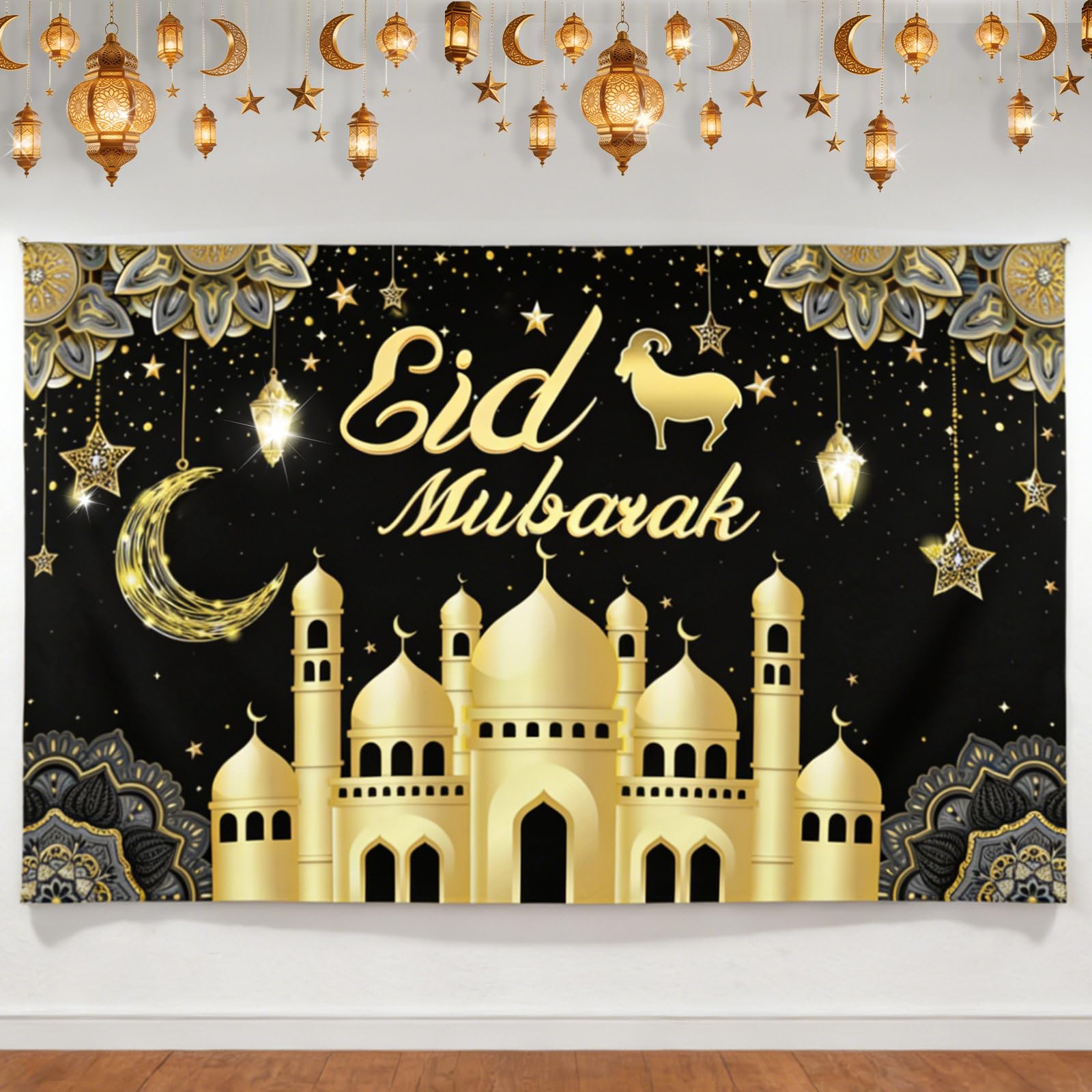 70x43Inch Eid Mubarak Banner, 2026 New Ramadan Mubarak Banner, Edge Covering & Durable Material Eid Banners