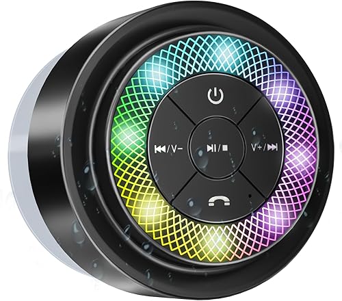 Altavoz de ducha Bluetooth, IP67 impermeable altavoces portátiles con ventosa, espectáculo de luces, micrófono integrado, mini altavoz para baño,