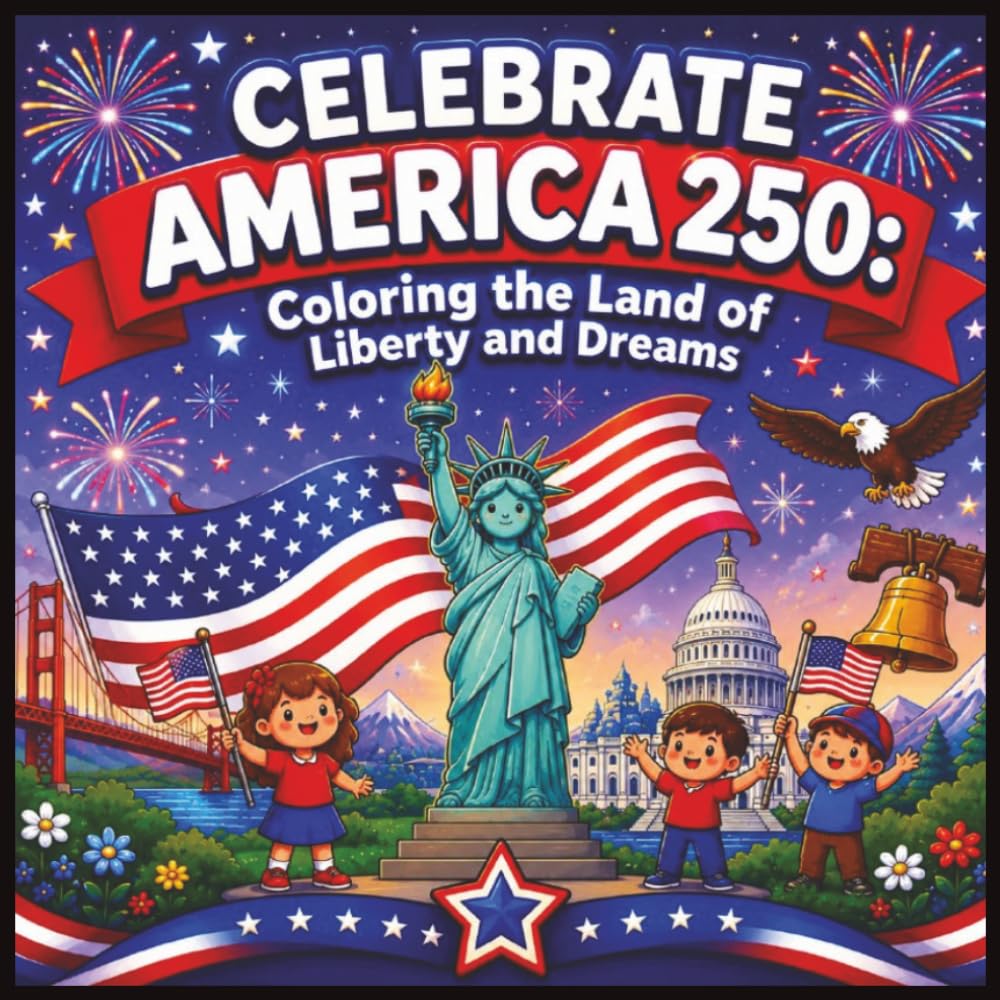 Celebrate America 250: Coloring the Land of Liberty and Dreams: 30 Fun and Easy Patriotic Coloring Pages for Kids - American History, Symbols, and ... 4-12 (Bold & Bright Coloring Books for Kids)