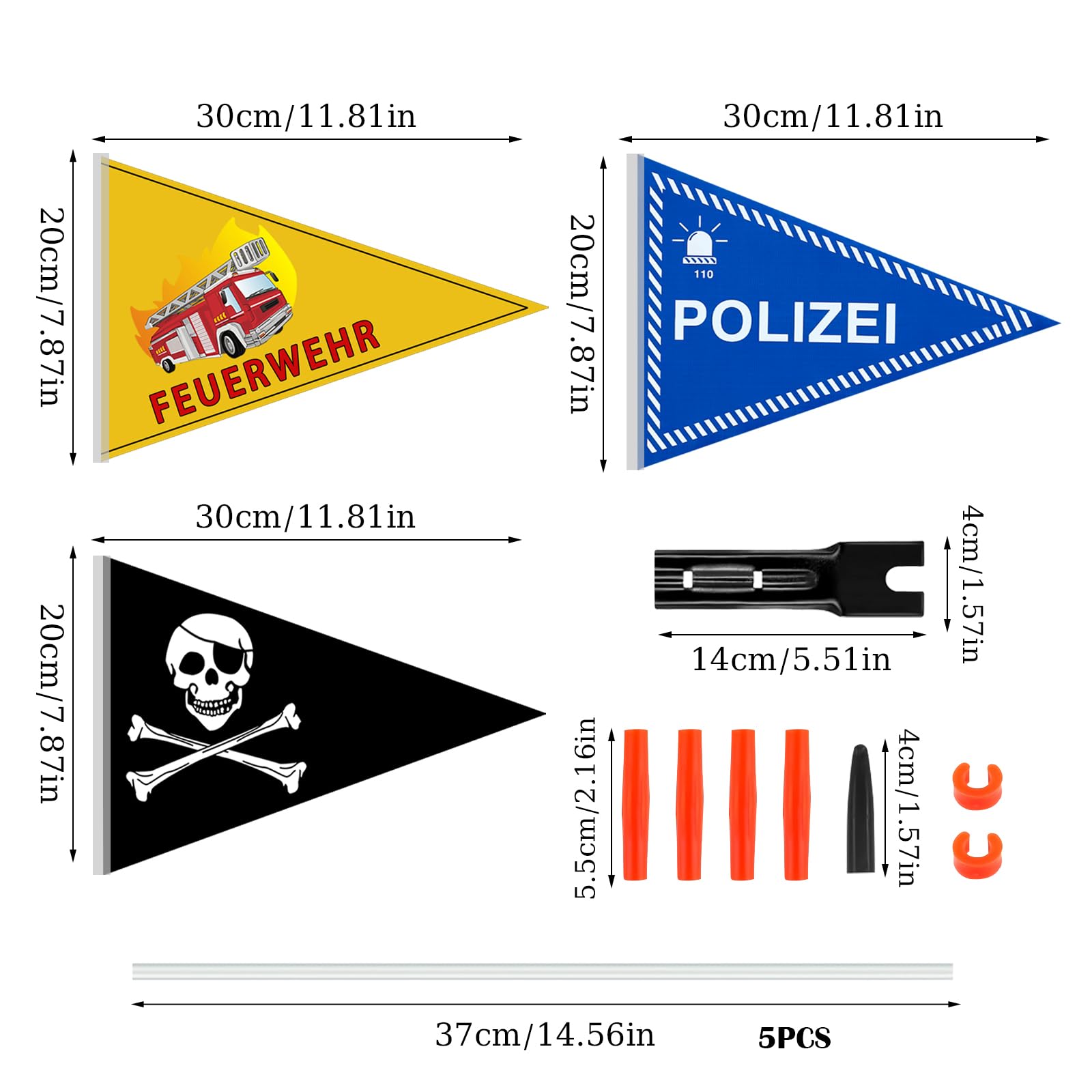 Lot De 12 Drapeaux Réfléchissants Pour Vélo Enfant Et Remorque - Orange Haute Visibilité, Réglable En Hauteur - 7