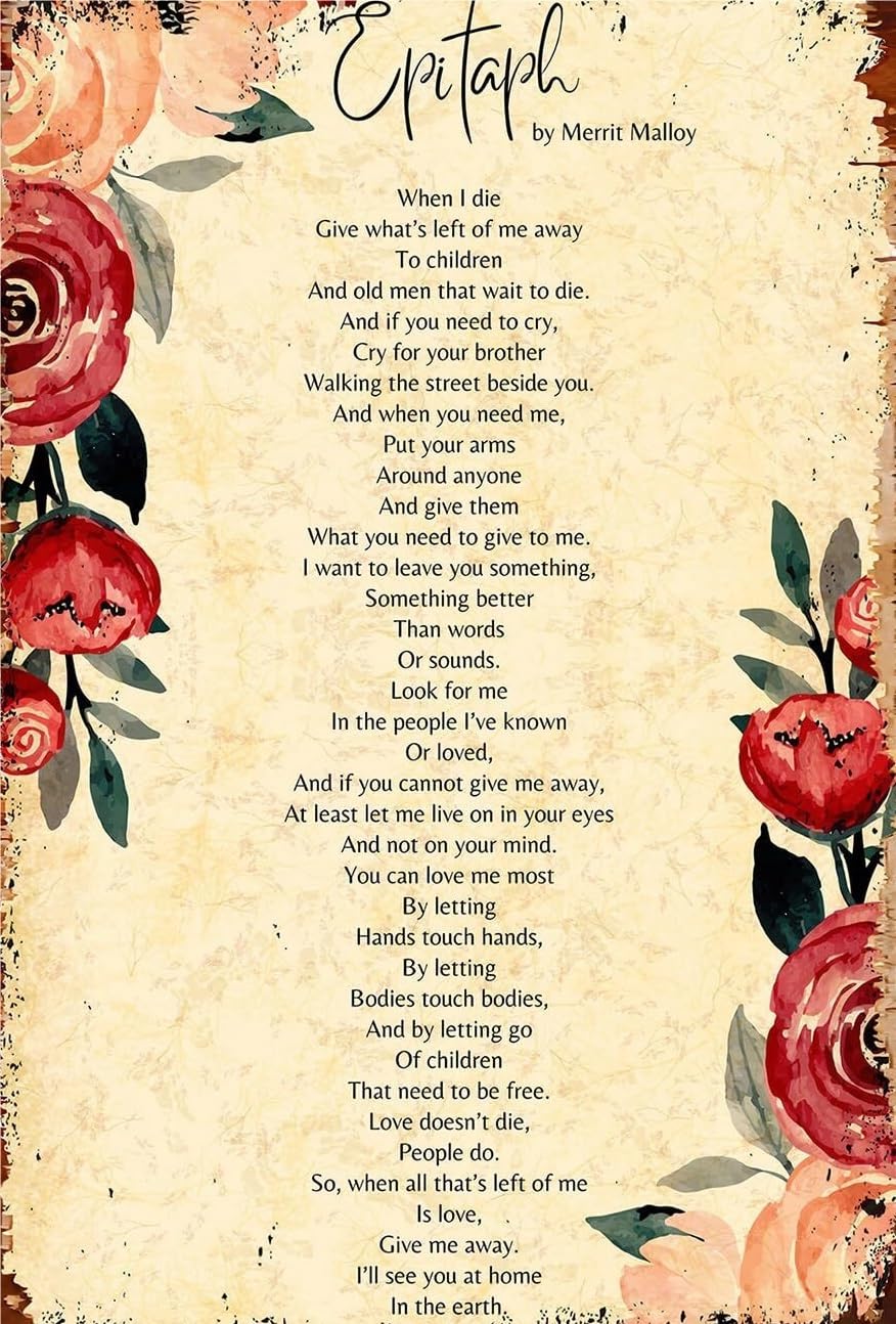 KCDFDVJFBM Legacy Poem Wall-Art - Inspirational Verse Print About Life, Thought-Provoking Decor for Living Room, Office or Study(Framed,16x24inch(40x60cm))