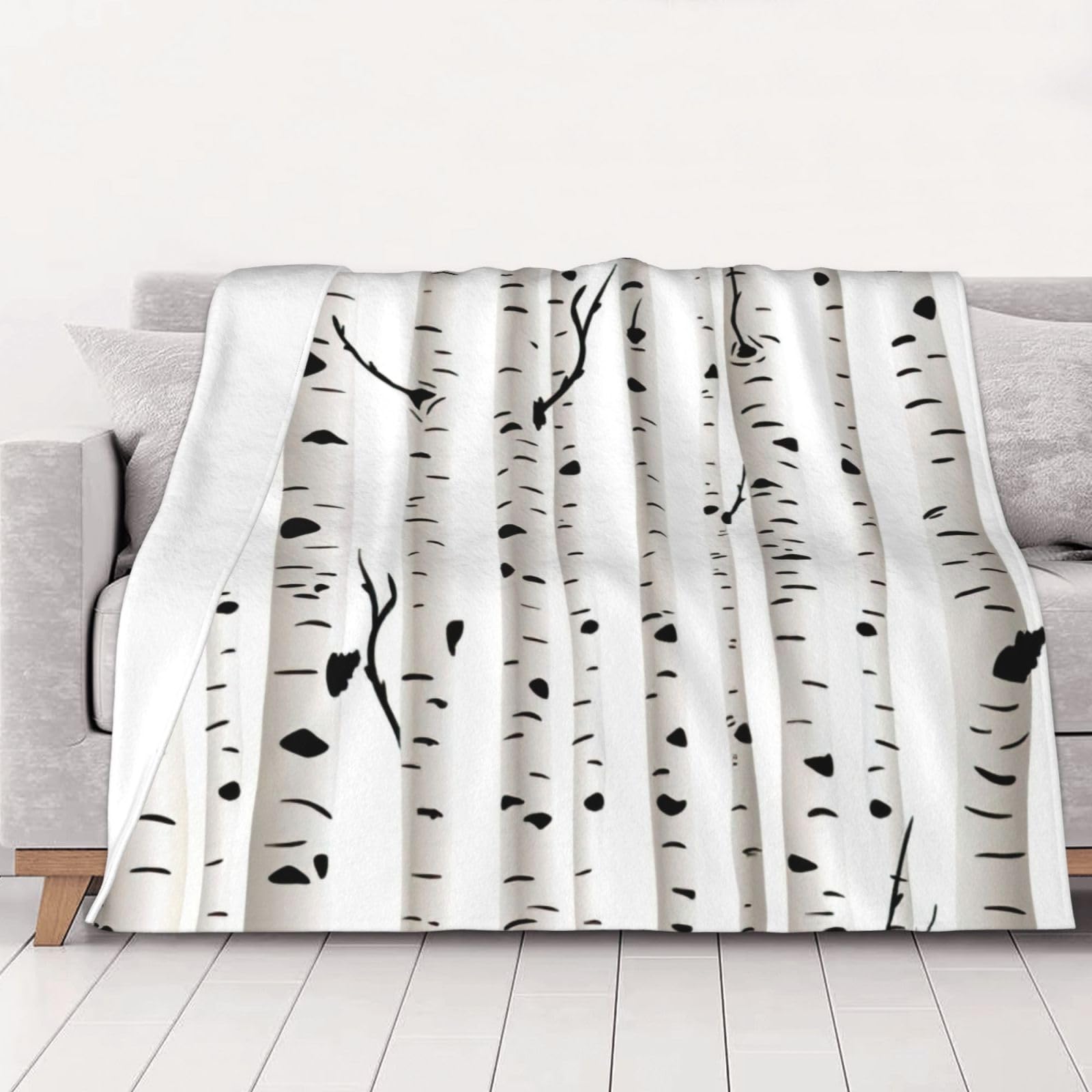 Couverture en flanelle motif bouleau pour lit et canapé toutes saisons