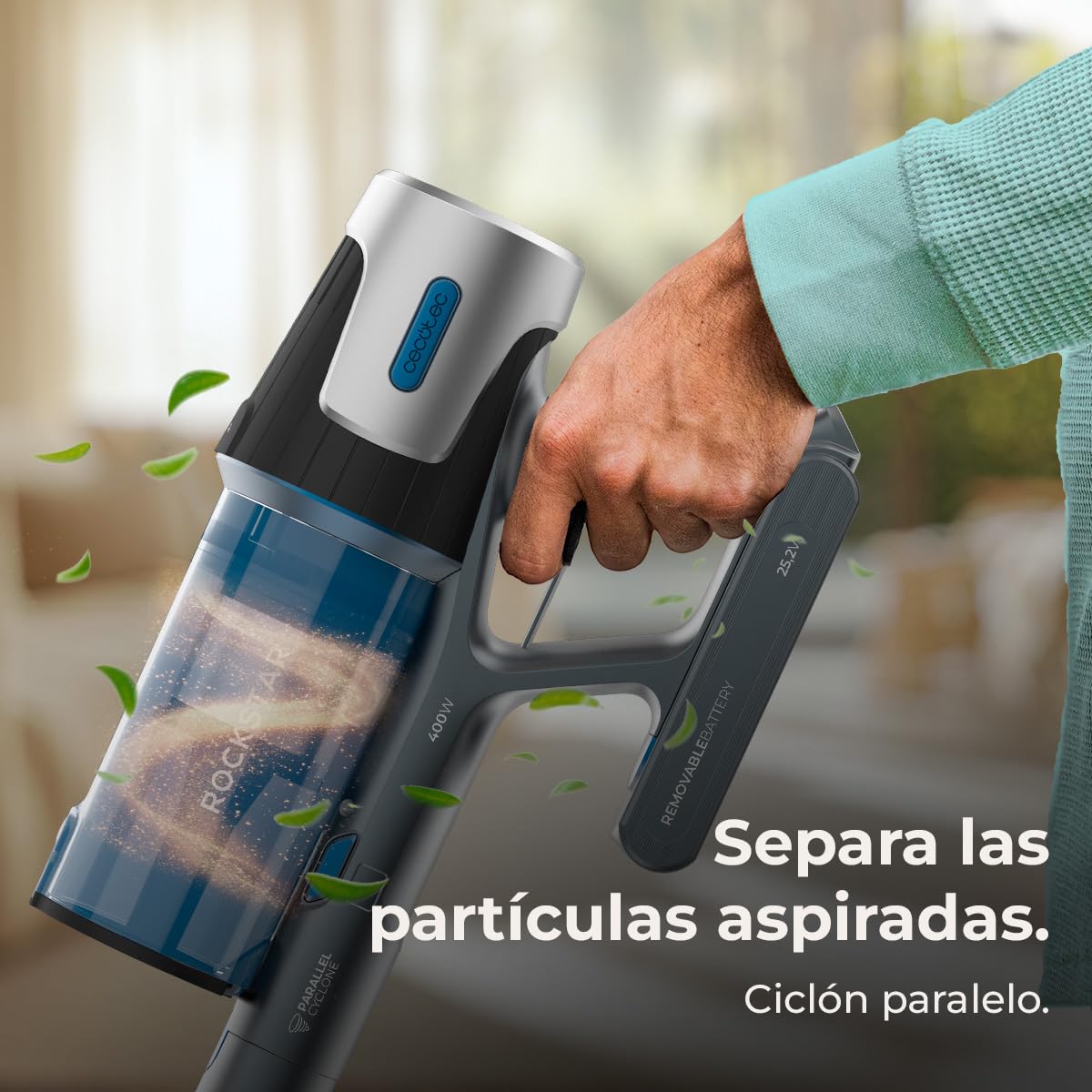 Cecotec Aspiradora Escoba sin Cable 60kPa-400W-120AW-60mins de Autonomía en Modo Eco - Conga Rockstar RS50 X-Treme. Motor de 400W, Tubo Rígido y Cepillo Mixto XL, Limpia hasta 130m2