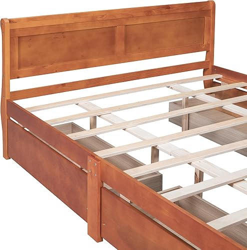 Miniatura 116 de Cama de plataforma de madera de tamaño individual con cabecera en forma de casa, soporte de listones de madera, para dormitorio de niños, niñas,