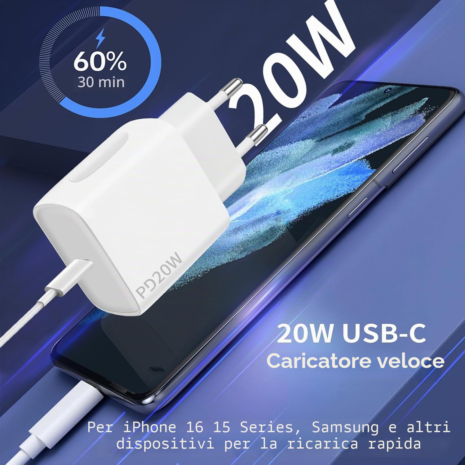 Ładowarka 20W USB-C 2 szt. z kablem 2x2m do Samsung Galaxy iPhone 17 16 15 Plus Pro Max iPad Huawei Xiaomi Oppo - Szybkie ładowanie