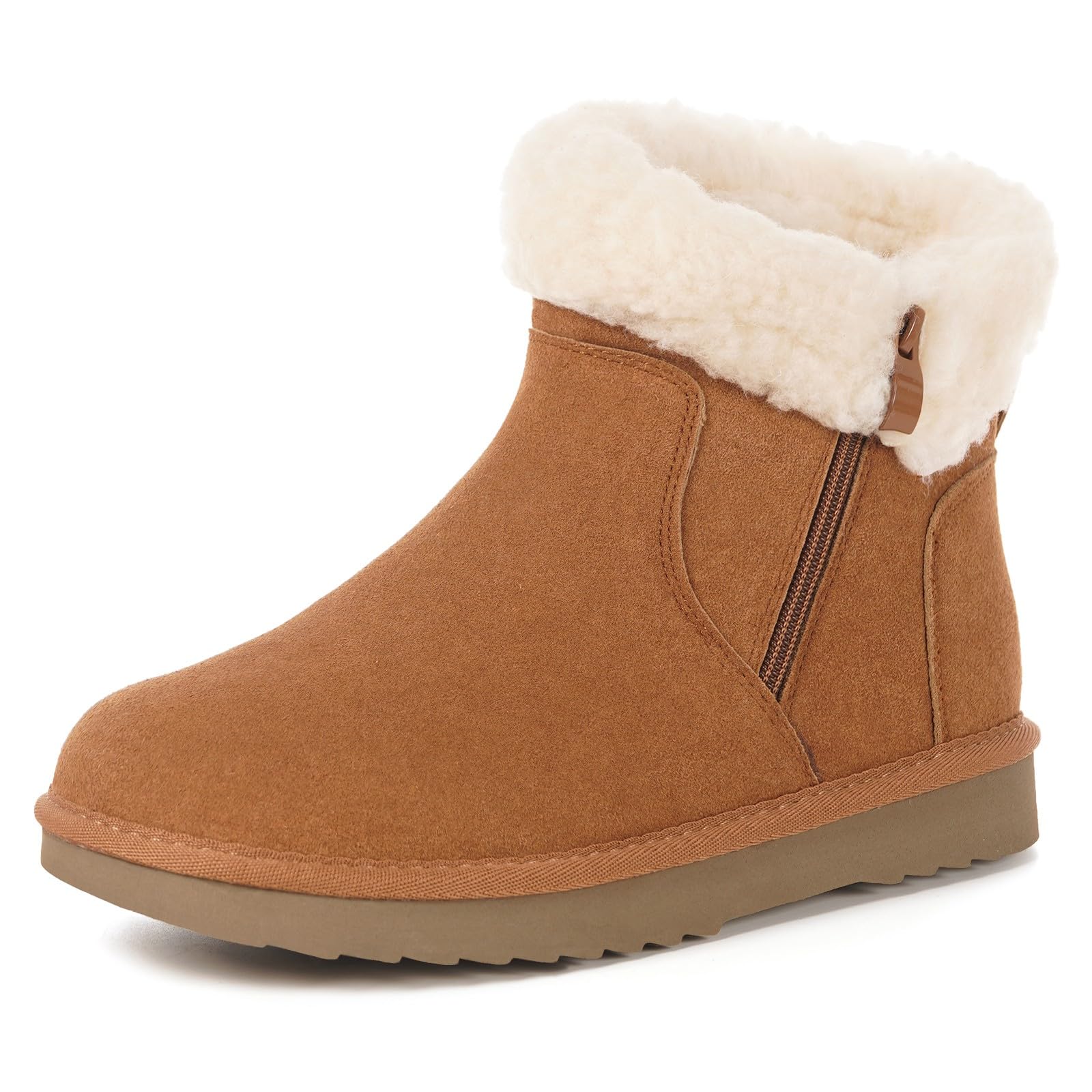 Hsyooes Snow Boots for Women Genuine Suede Leather Winter Boots Water Resistant Warm Booties Fur Lined Ankle Booties