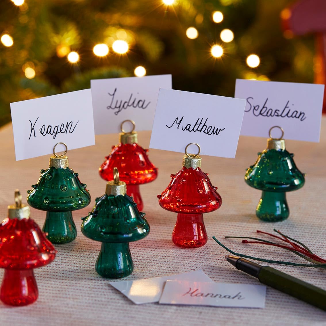 Talking Tables 6 x Glass Mushroom Table Place Card Holders Christmas Decorations – Whimsical Glass Mushrooms for Christmas Dinner, Wedding, Party Tables – Multi-Use Decor – Size: 7cm x 4.5cm