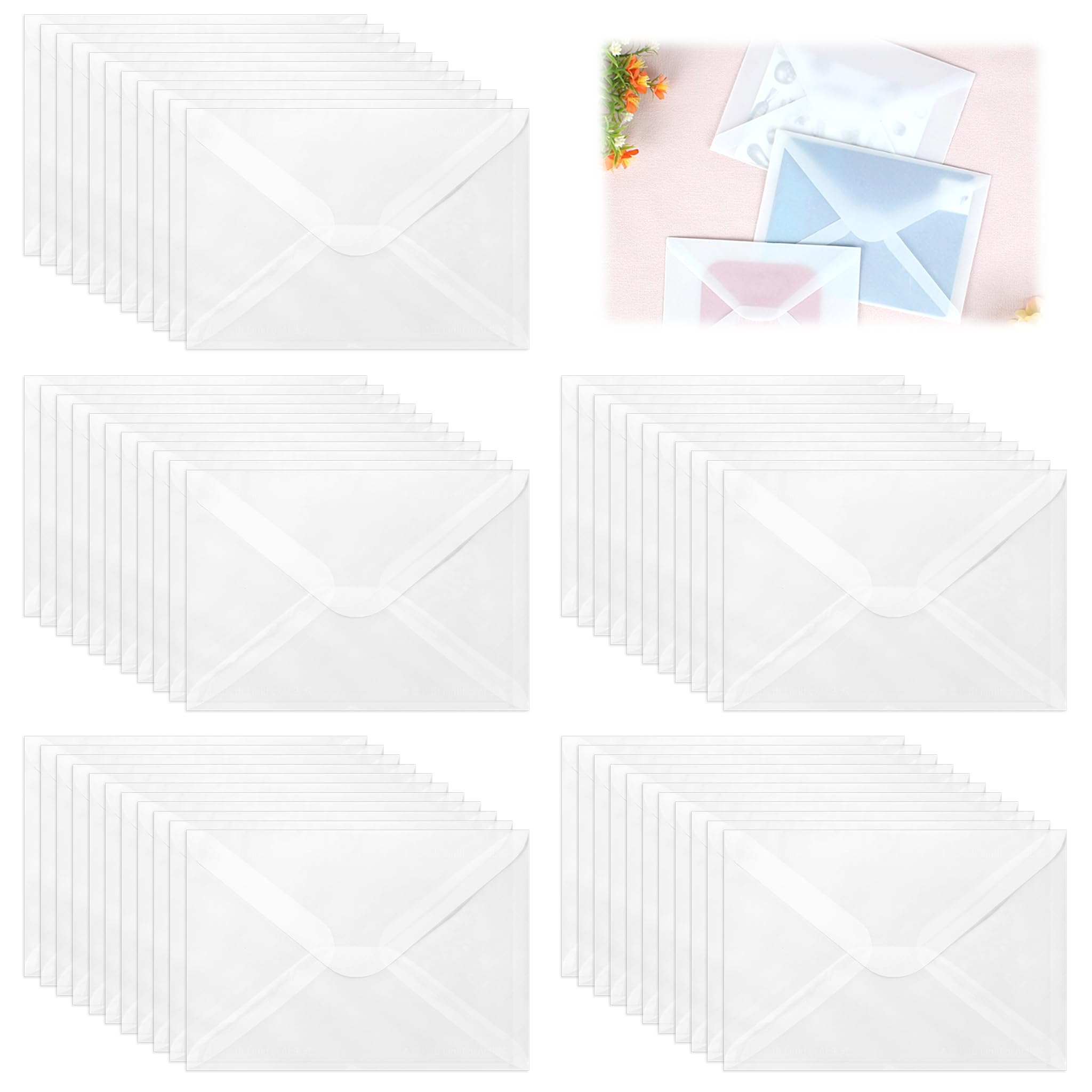 Koperty z przezroczystego papieru, 50 sztuk, 12,5 x 18,5 cm | koperty na zaproszenia ślubne, papier pergaminowy do zaproszeń, zaproszeń ślubnych, kopert urodzinowych, kopert