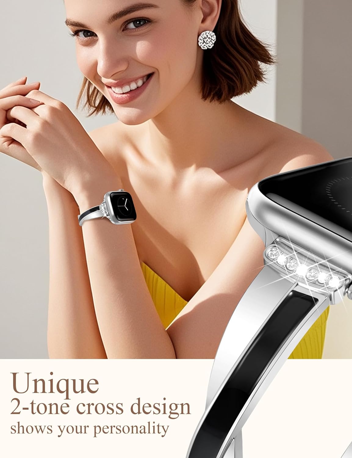 Silver Slim Band for Women Compatible with Apple Watch 38mm 40mm 41mm 42mm(S10/11) Designer Bling Jewelry Dressy Bracelet Adjustable Metal Strap for iWatch Series 11/10/9/8/7/6/5/4/SE 3/2/1 - Image 2