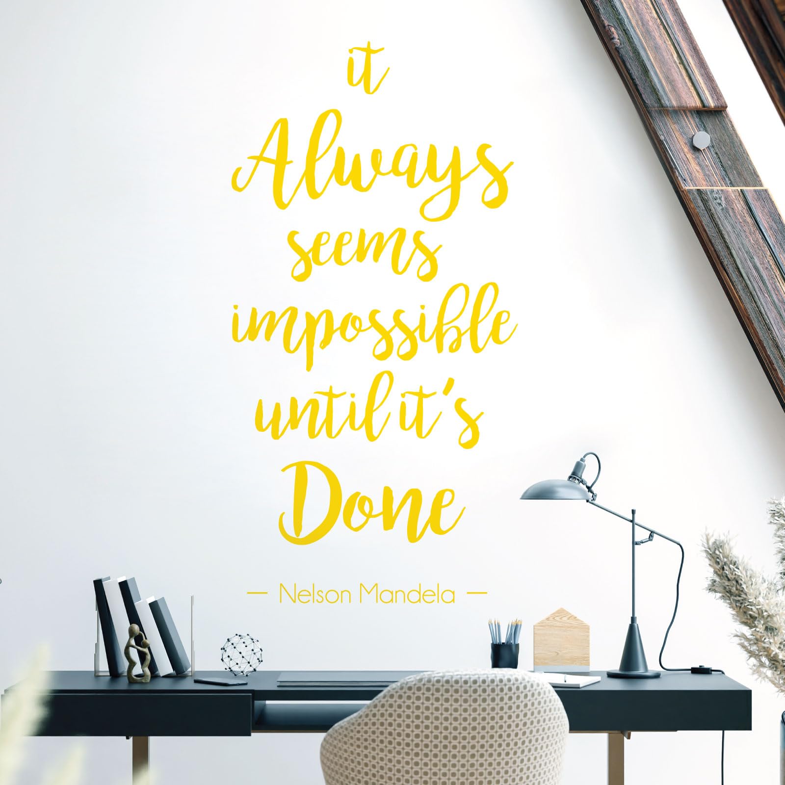 It Always Seems Impossible Until it is Done - Nelson Mandela Motivational Quote Decal Wall Art Sticker [Large] [Medium Yellow]