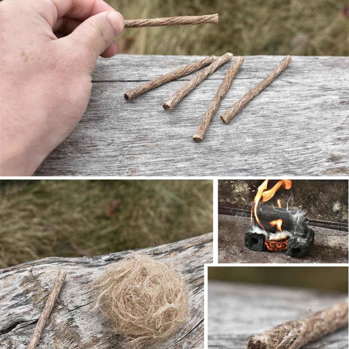 BESPORTBLE 2sets Long Burning Firecord Beeswax Firestarters Kit Wick Easy Ignition Outdoor 30pcs*2