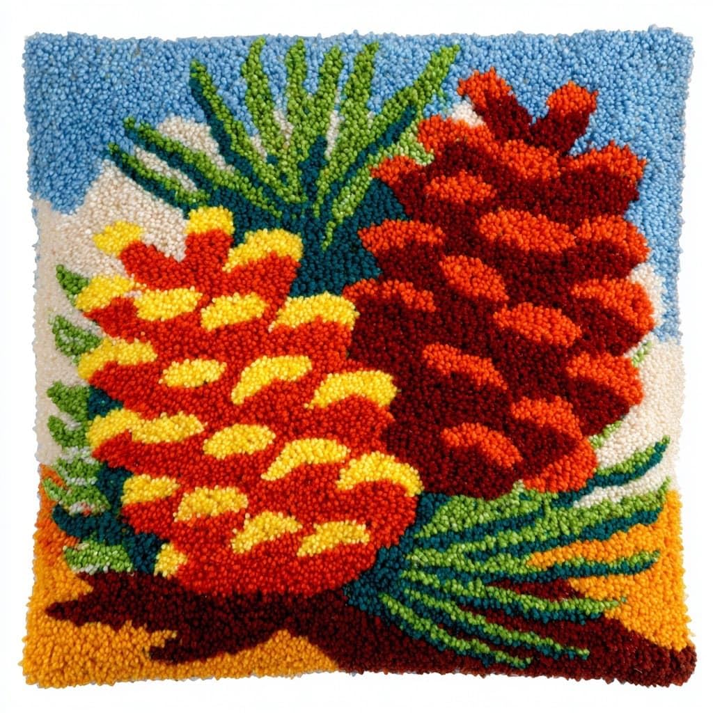 WallustrioaW Latch Hook Kits DIY Throw Pillow Cover,Pine Cone Pattern