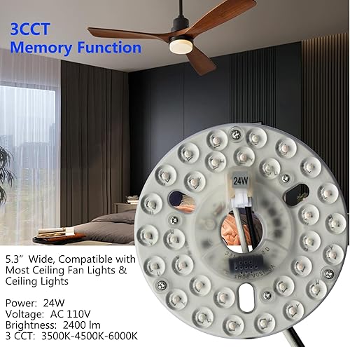 Miniatura 9 de Kit de luz LED de ventilador de techo de 36 W y 6.4 pulgadas, panel de luz LED de repuesto, motor de luz LED con función de memoria de temperatura