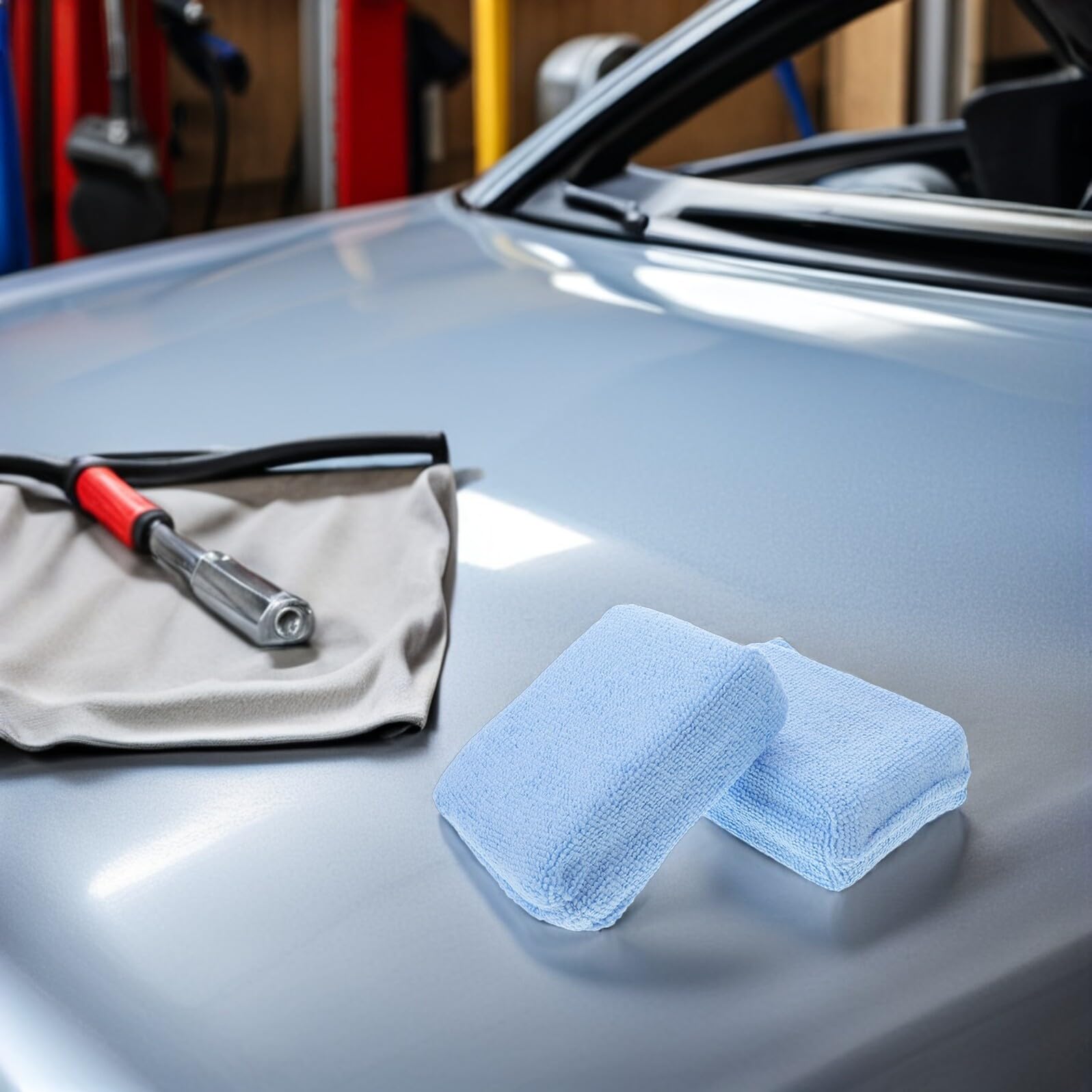PLAFOPE 10piezas Almohadillas de Aplicación de Cera para Autos Pulidoras de Microfibra Rectangulares para Detalles de Coche Limpieza de Vidrios y Pulido de Neumáticos